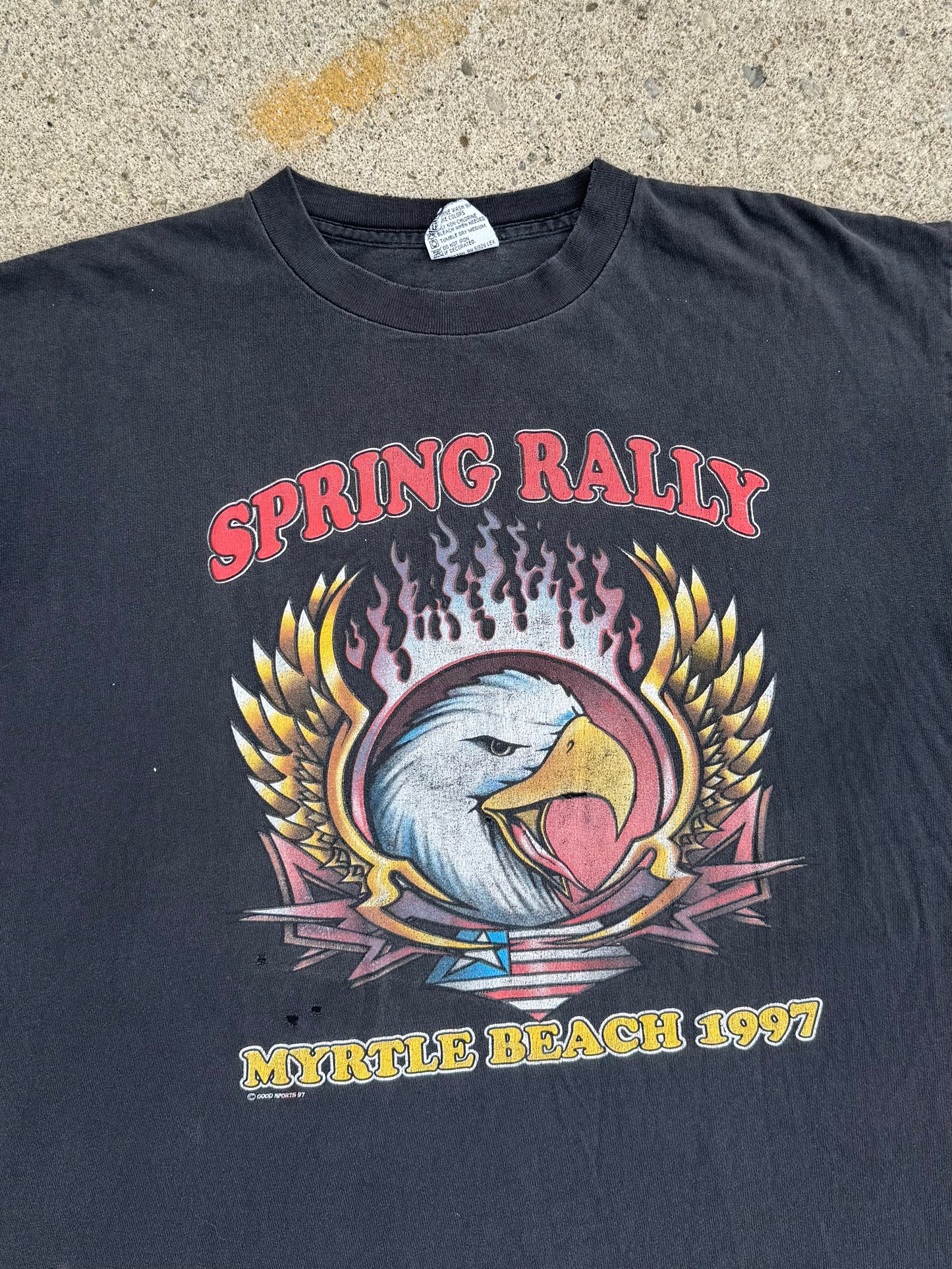 Vintage 1997 Myrtle Beach Spring Rally Distressed Motorcycle Graphic Tee | XL
