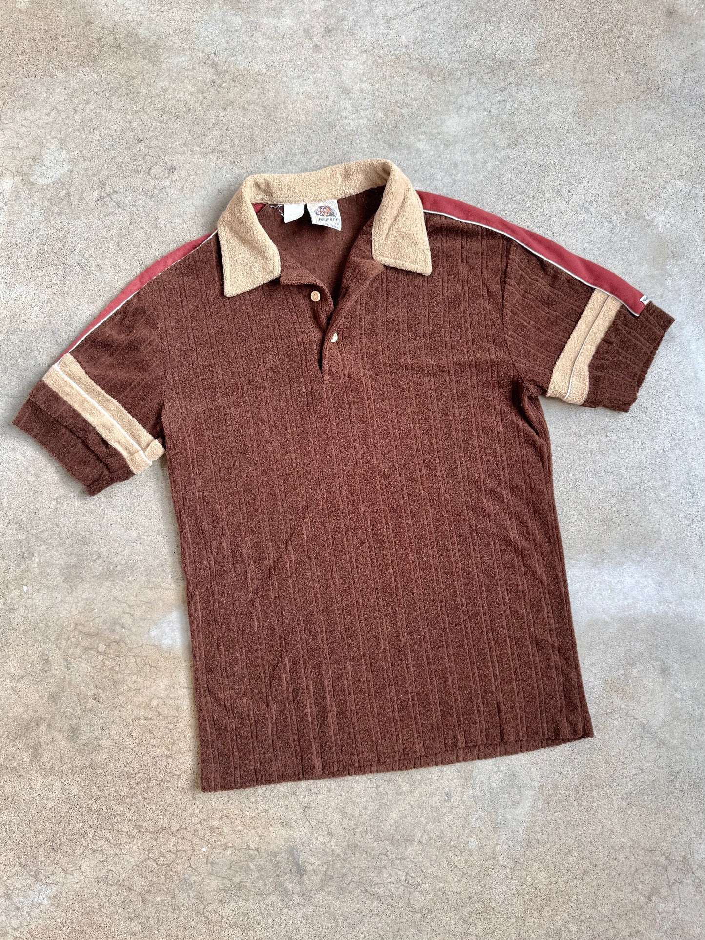 Vintage 1970s Kennington Brown Terrycloth Short Sleeve Polo Shirt | Medium