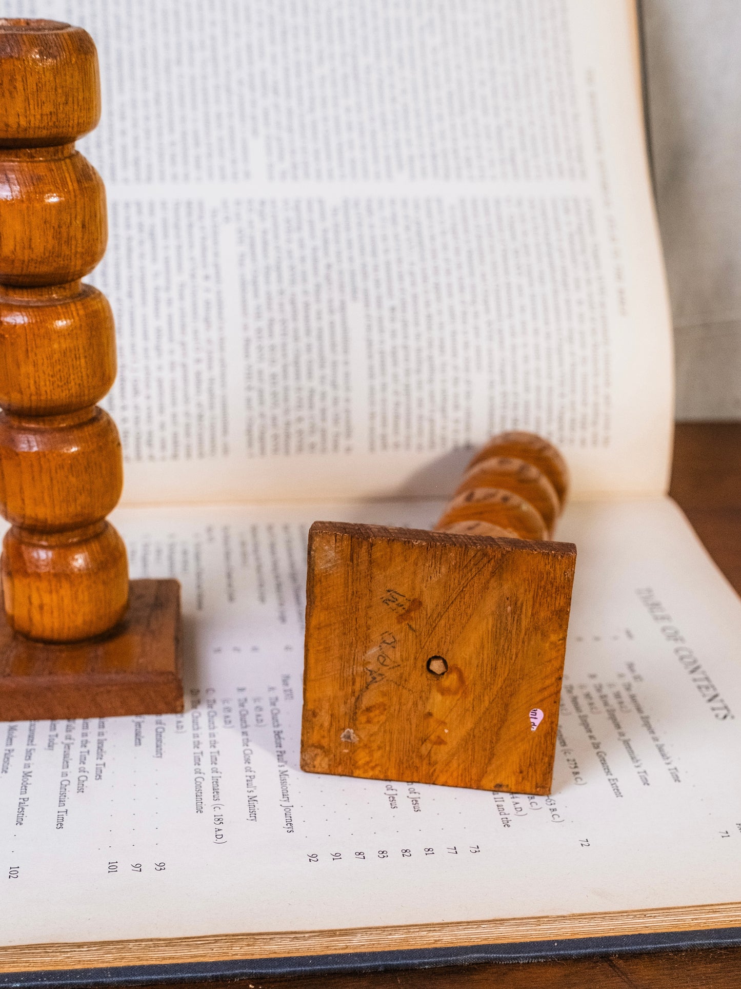 Vintage Hand-Turned Wood Totem Candlestick Holders | Set of 2
