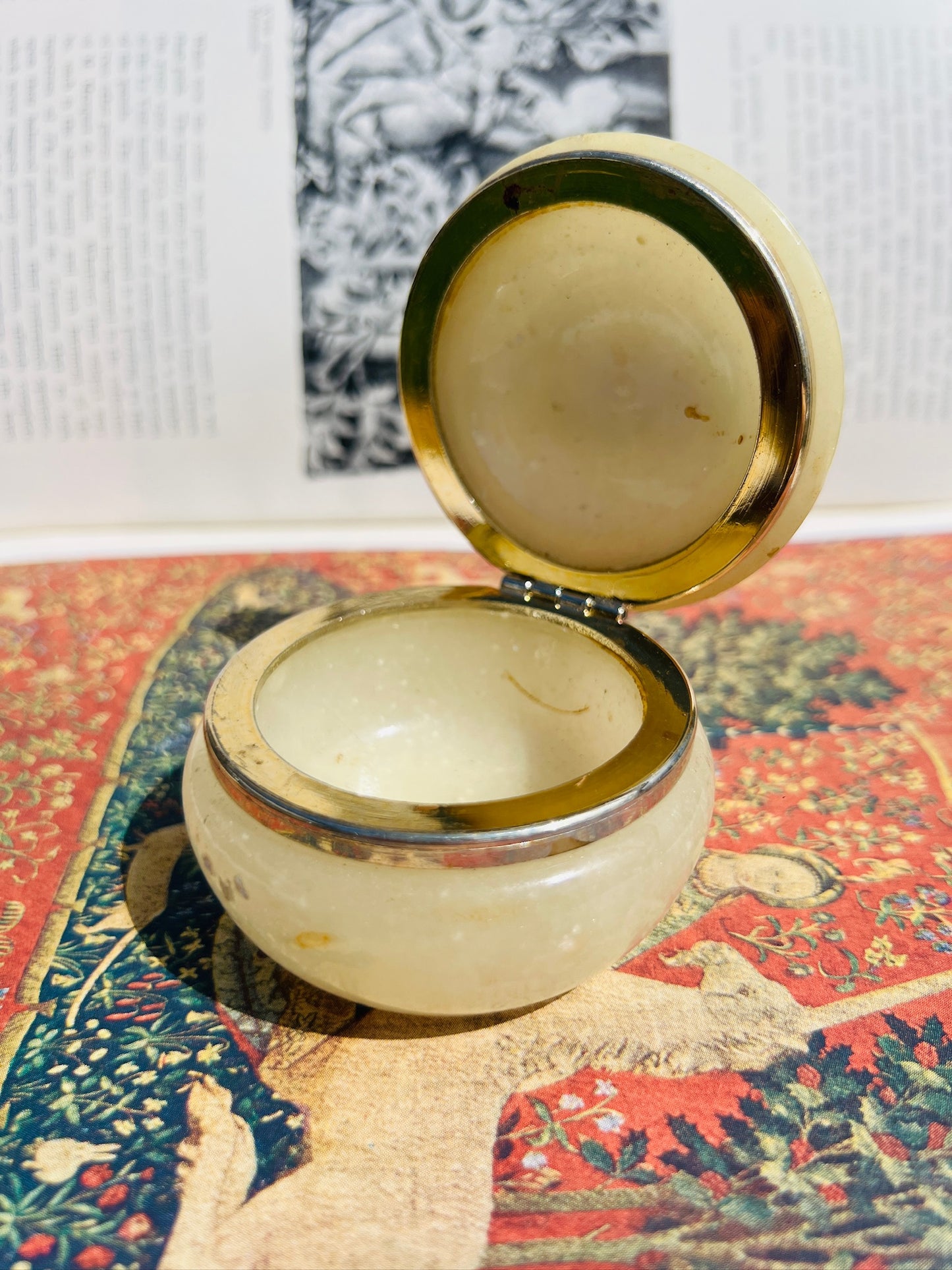 Vintage 1950s Alabaster Carved Floral Trinket Box