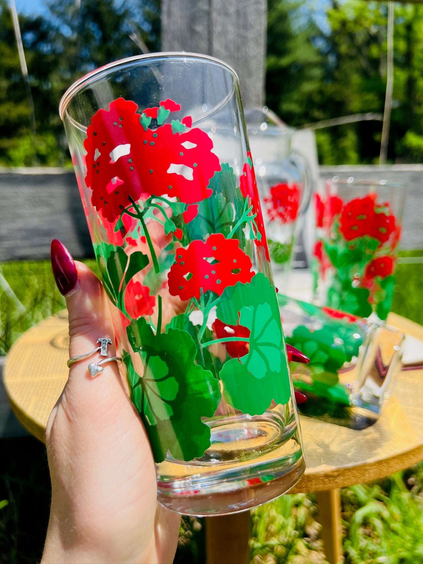 Vintage 1960s Avon "Summer Fantasy" Red Geranium Pitcher & Tumbler Set