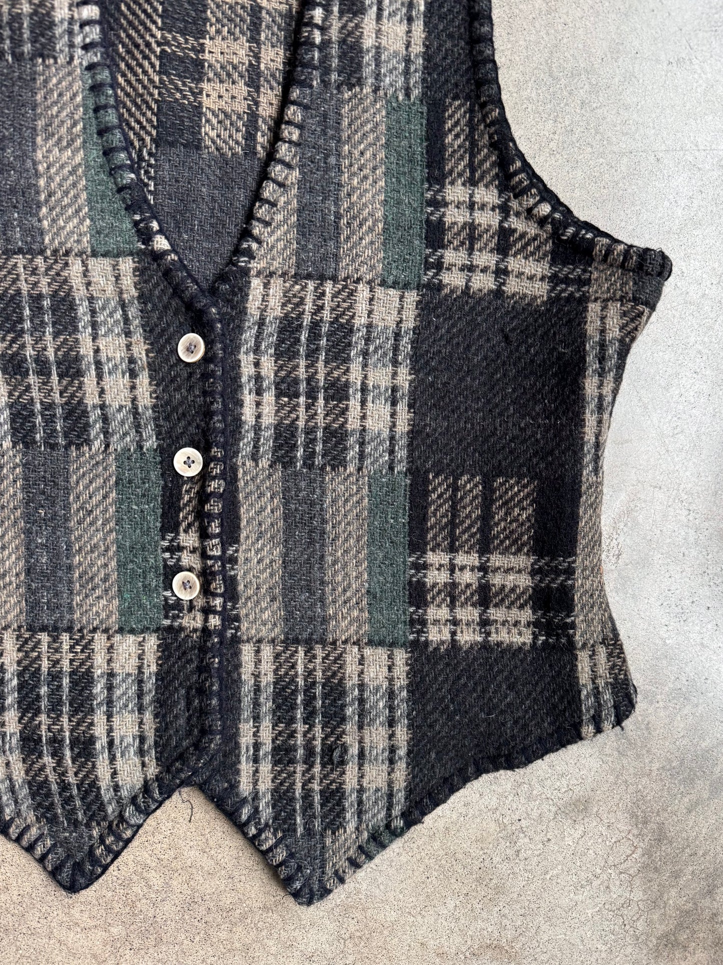 Vintage 1990s Solutions Patchwork Plaid Wool-Blend Vest | Medium