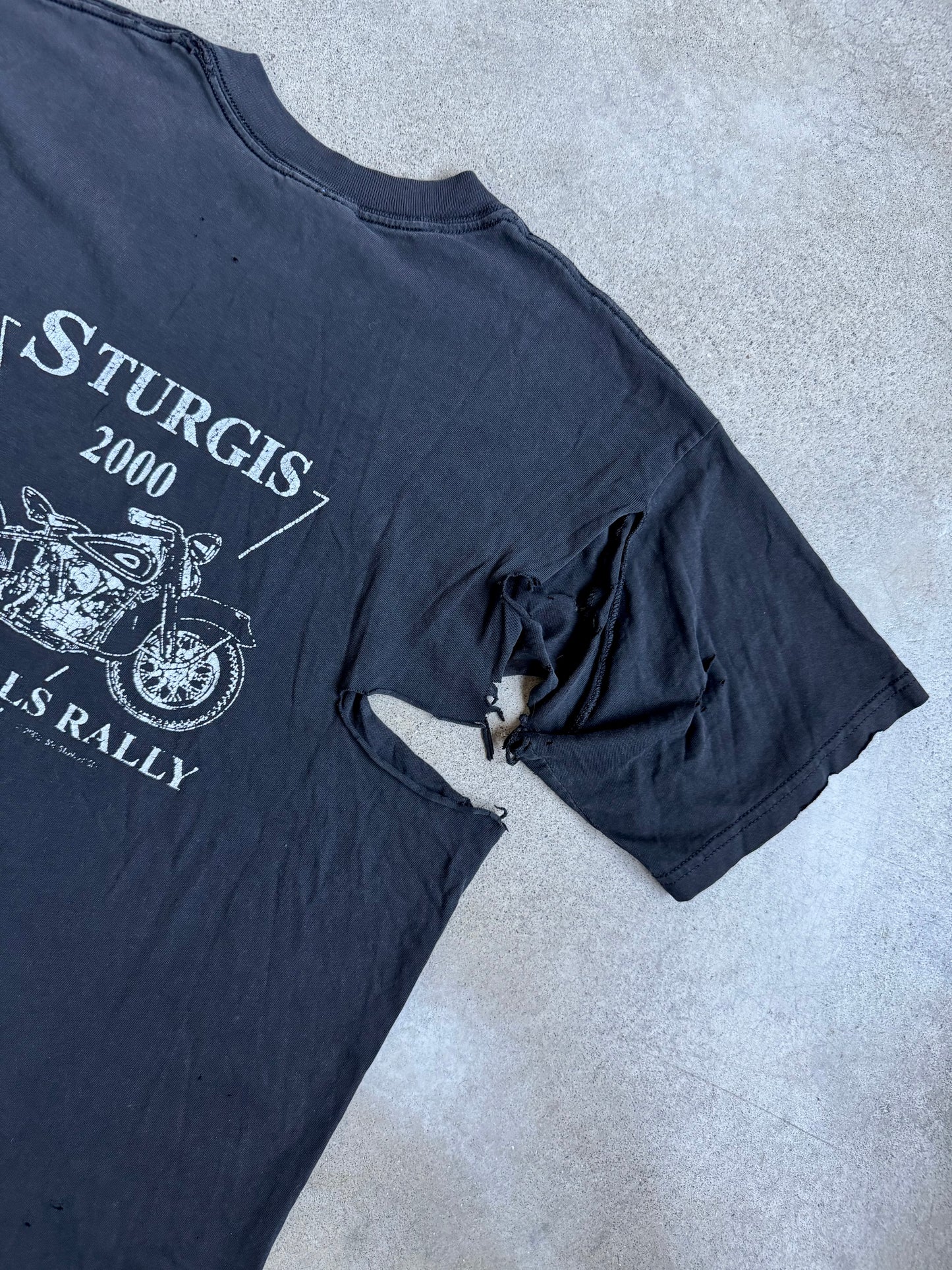 2000s Sturgis Black Hills Rally Distressed Thrashed Graphic Tee | Large