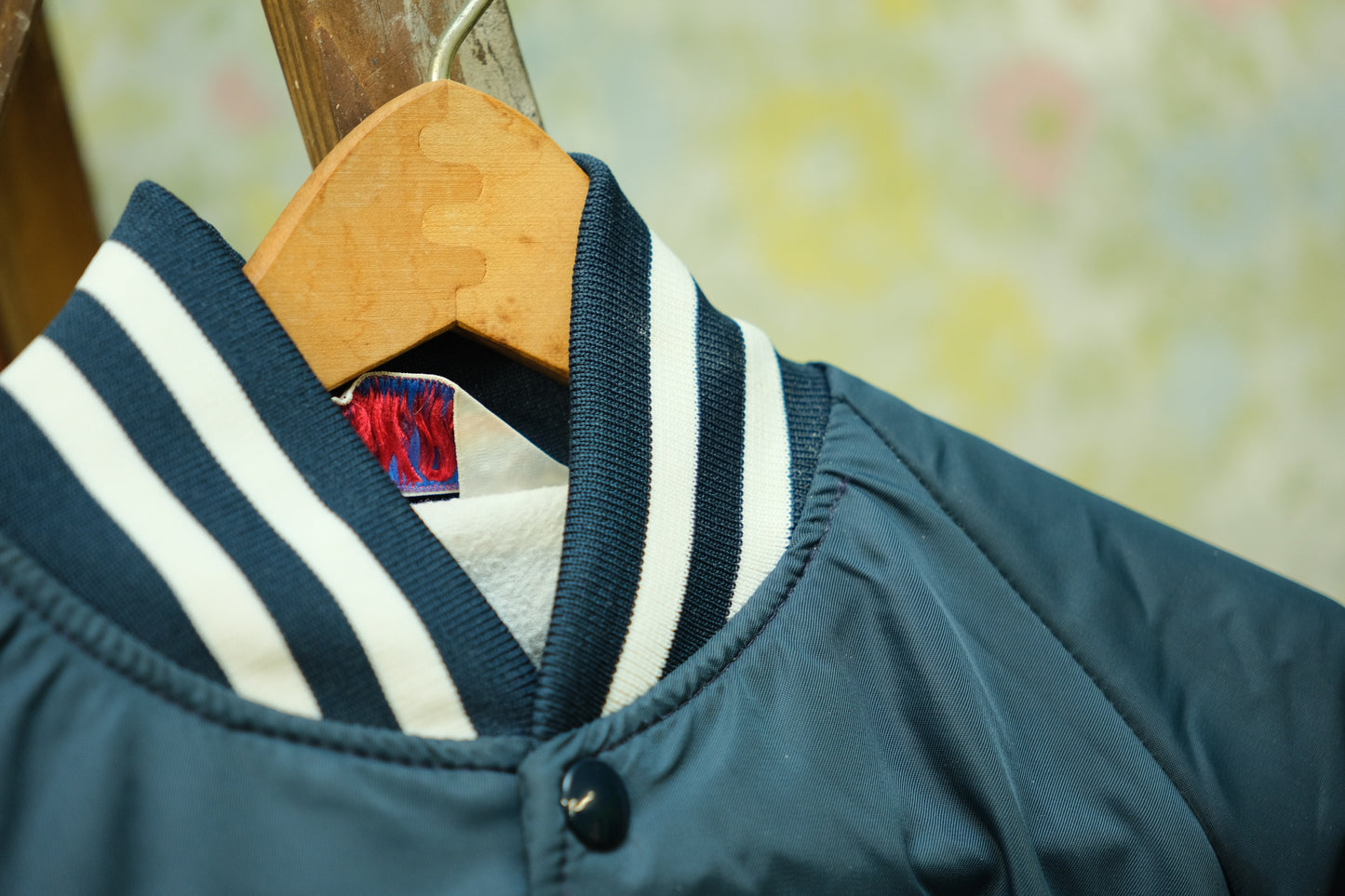 Vintage 1980s Marietta College Navy Varsity Bomber Jacket | Small