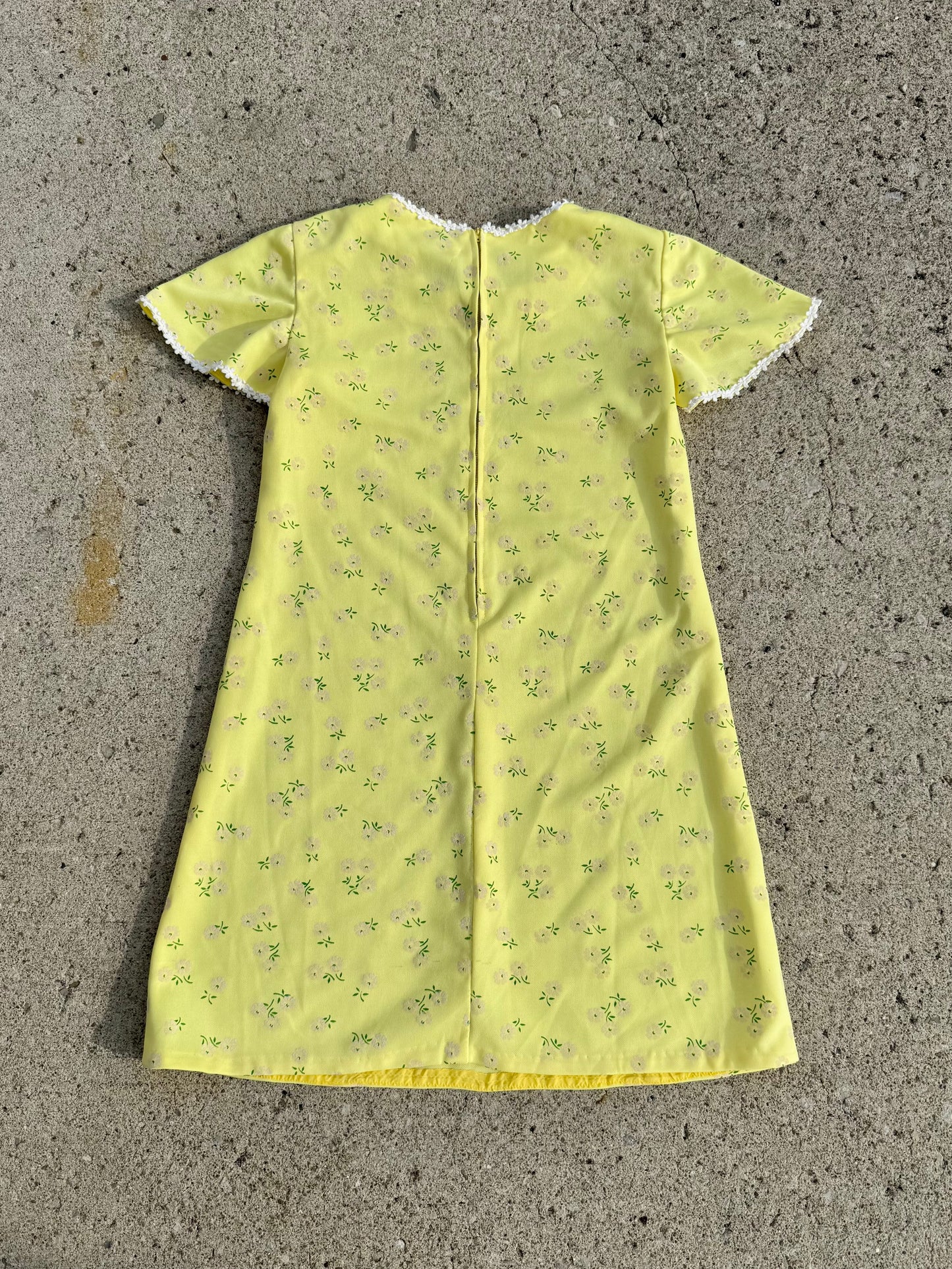 Vintage 1960s Yellow Floral Print Short Sleeve Mini Dress | XS