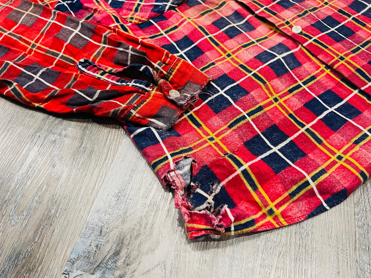 Vintage 1960s Distressed Red Plaid Button Down Shirt | Large