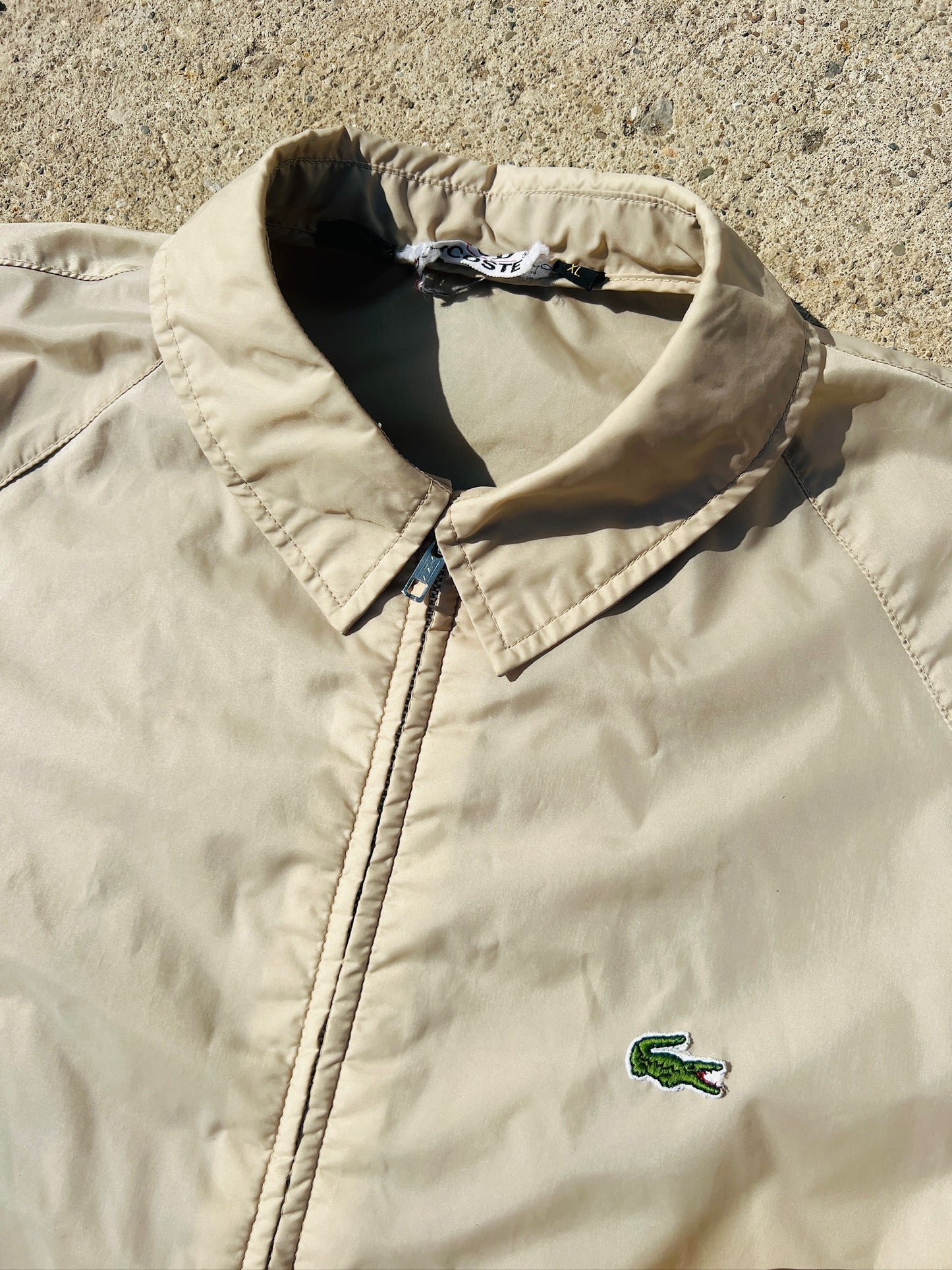 Vintage 1980s Izod Lacoste Beige Nylon Windbreaker | XL