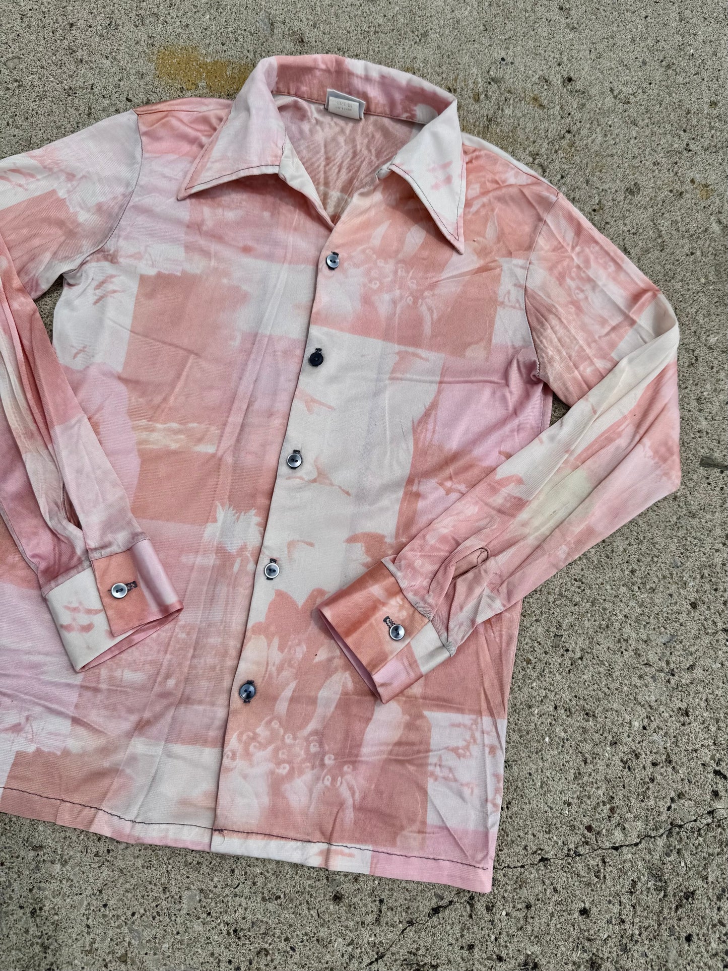 Vintage 1970s Pink Flamingo + Penguin Printed Disco Shirt | XS/S