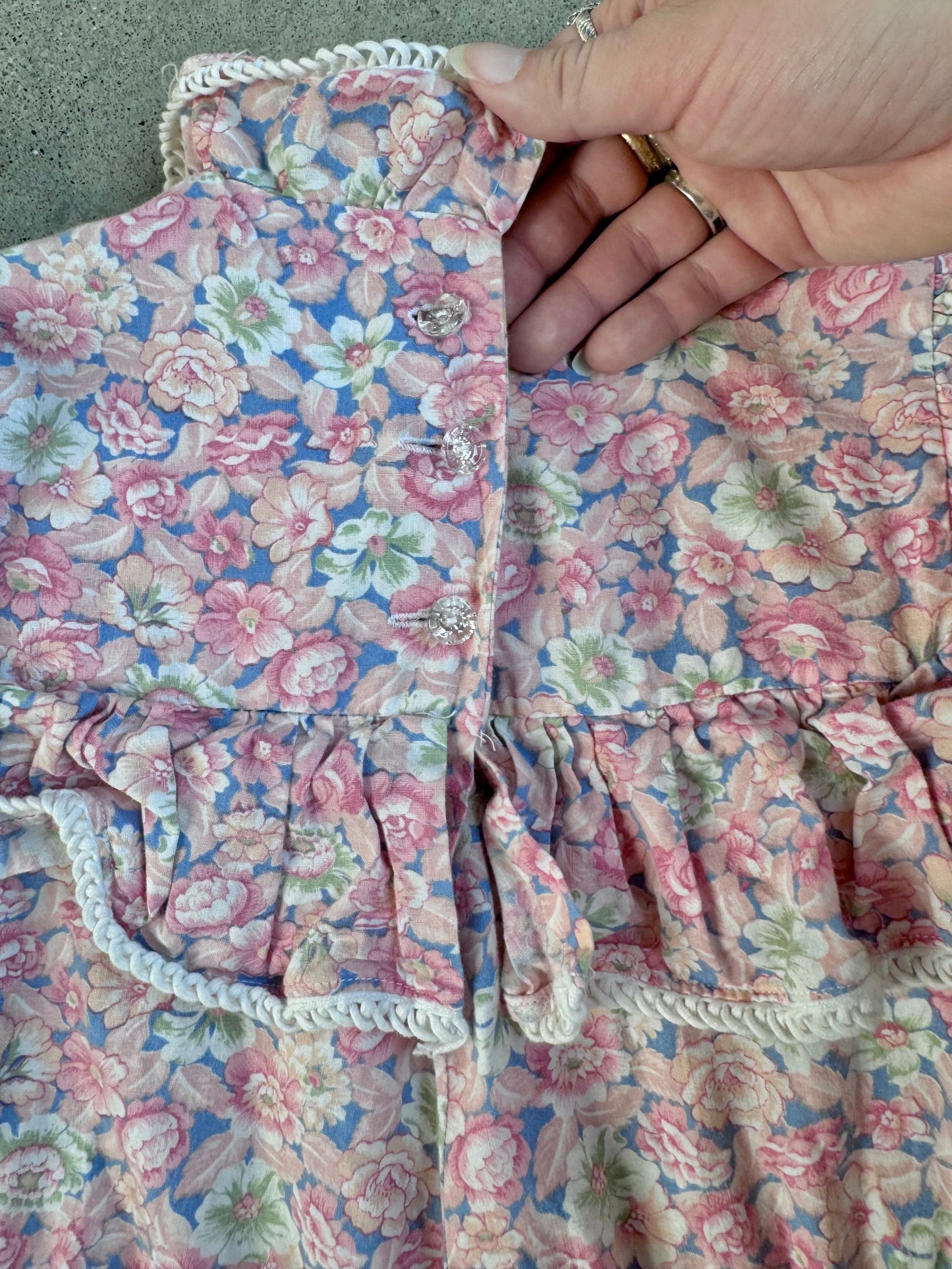 Vintage 1970s Handmade Pink Floral Frilled Collar Babydoll Dress | XS/S