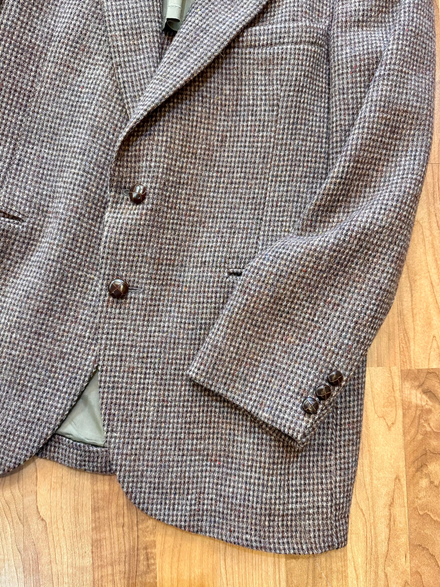 Vintage Harris Tweed Handwoven Brown Wool Sport Coat | Large