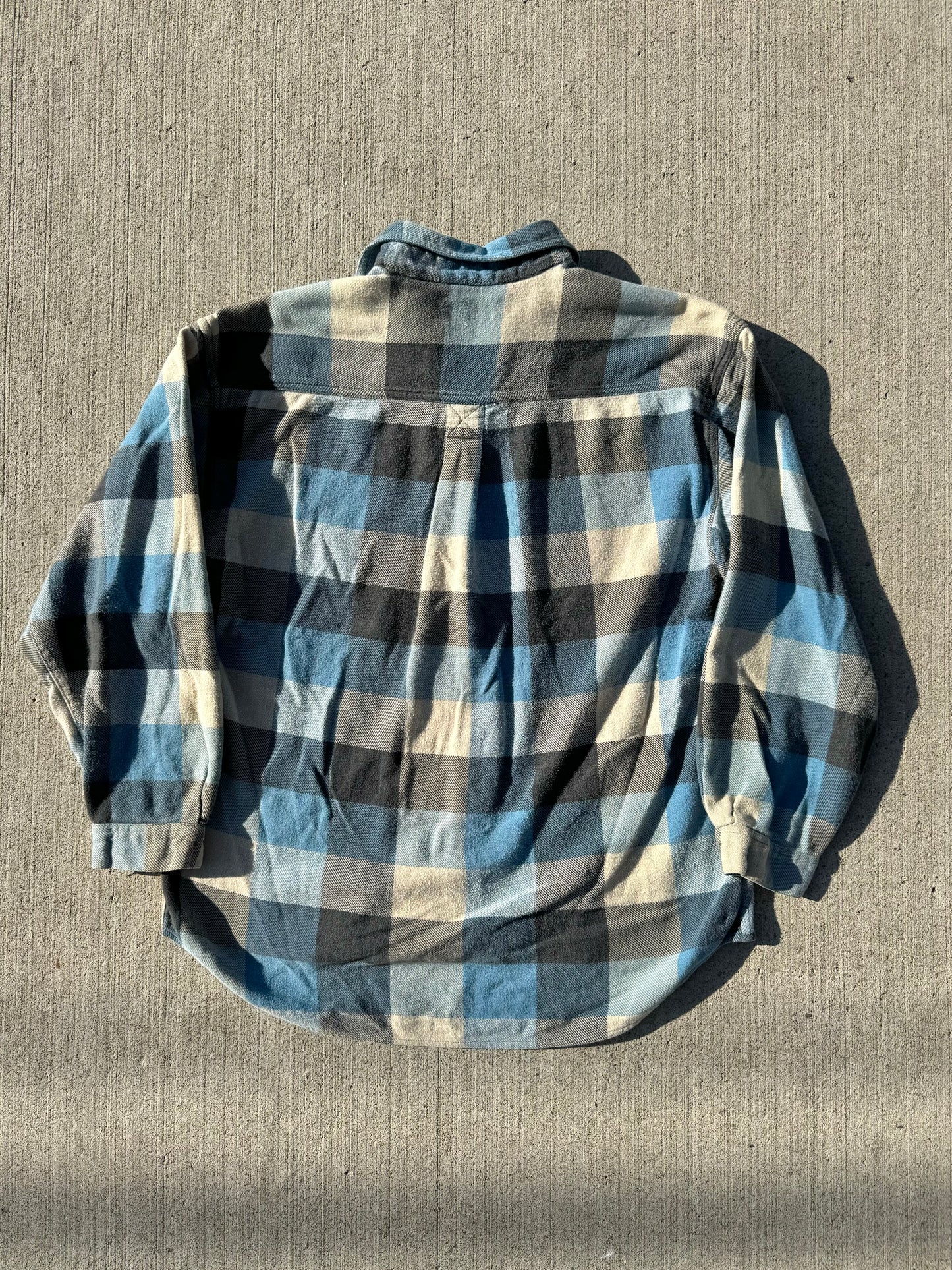 Vintage 1990s Blueprint Blue Plaid Cotton Flannel Shirt | Large
