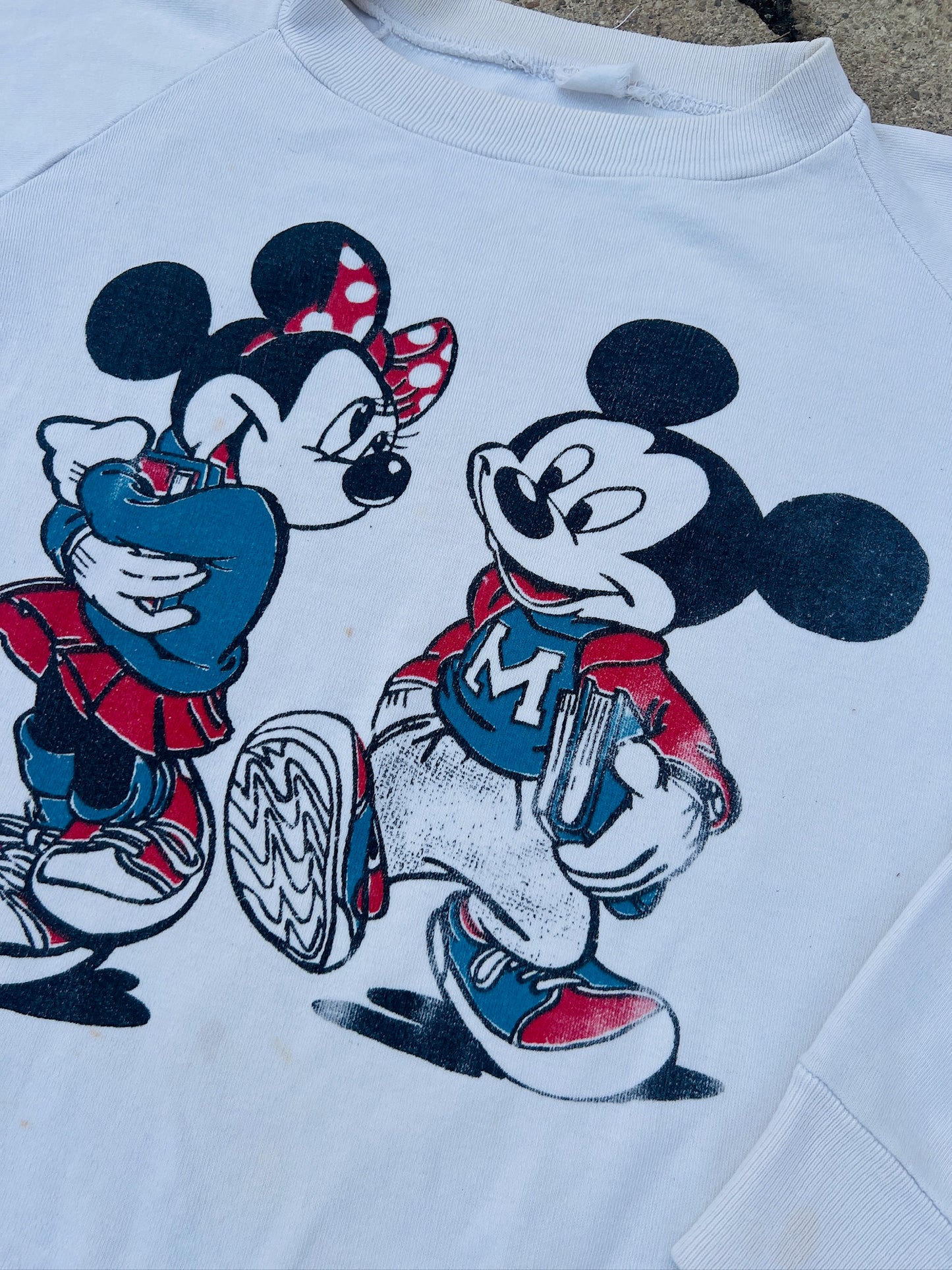 Vintage 1970s Mickey & Minnie High School Sweethearts Raglan Sweatshirt | S/M