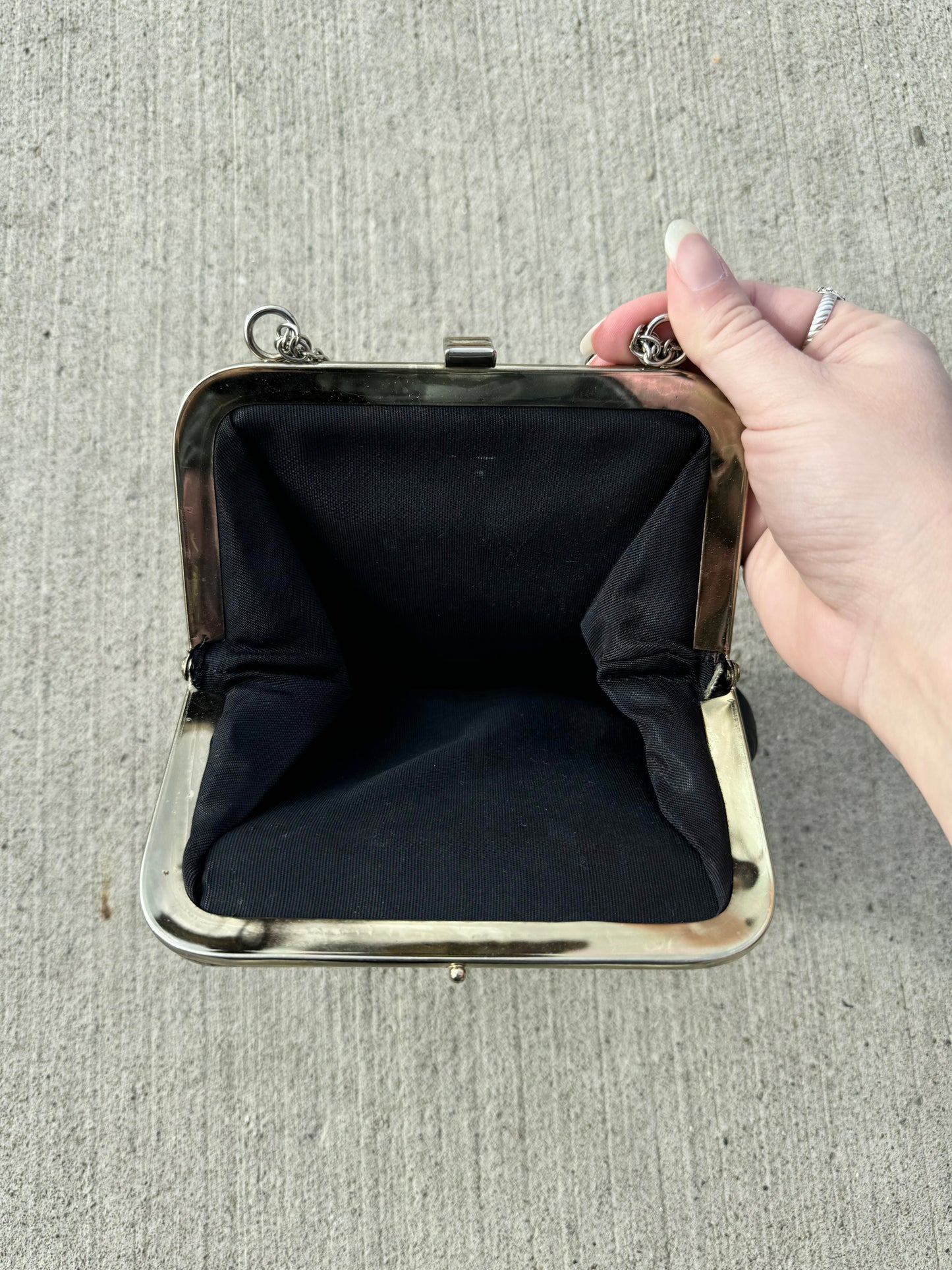 Vintage 1940s Henry Levine Black Satin Chain Strap Purse
