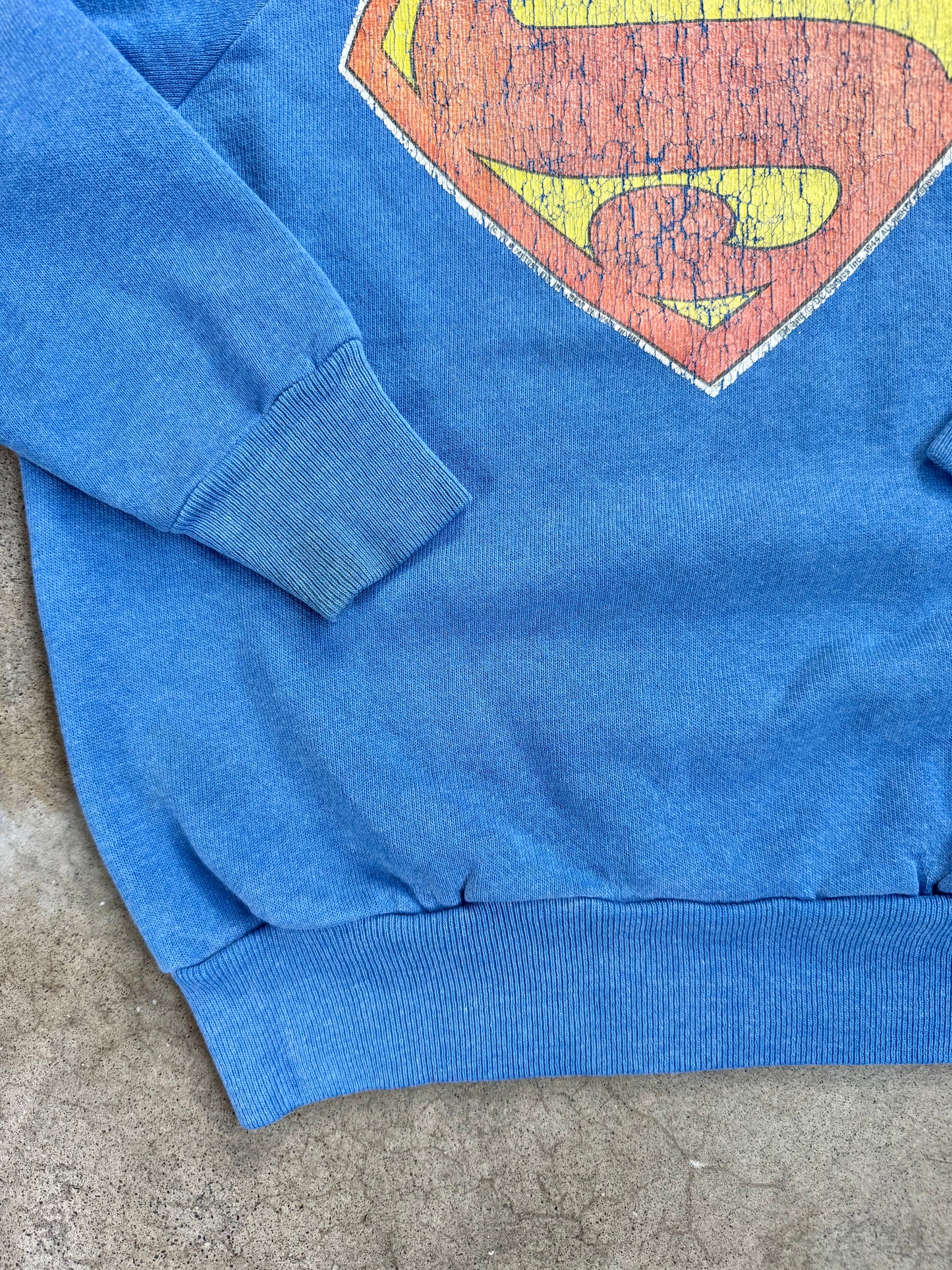 Vintage 1980s Blue Superman Graphic Raglan Sweatshirt | Youth L