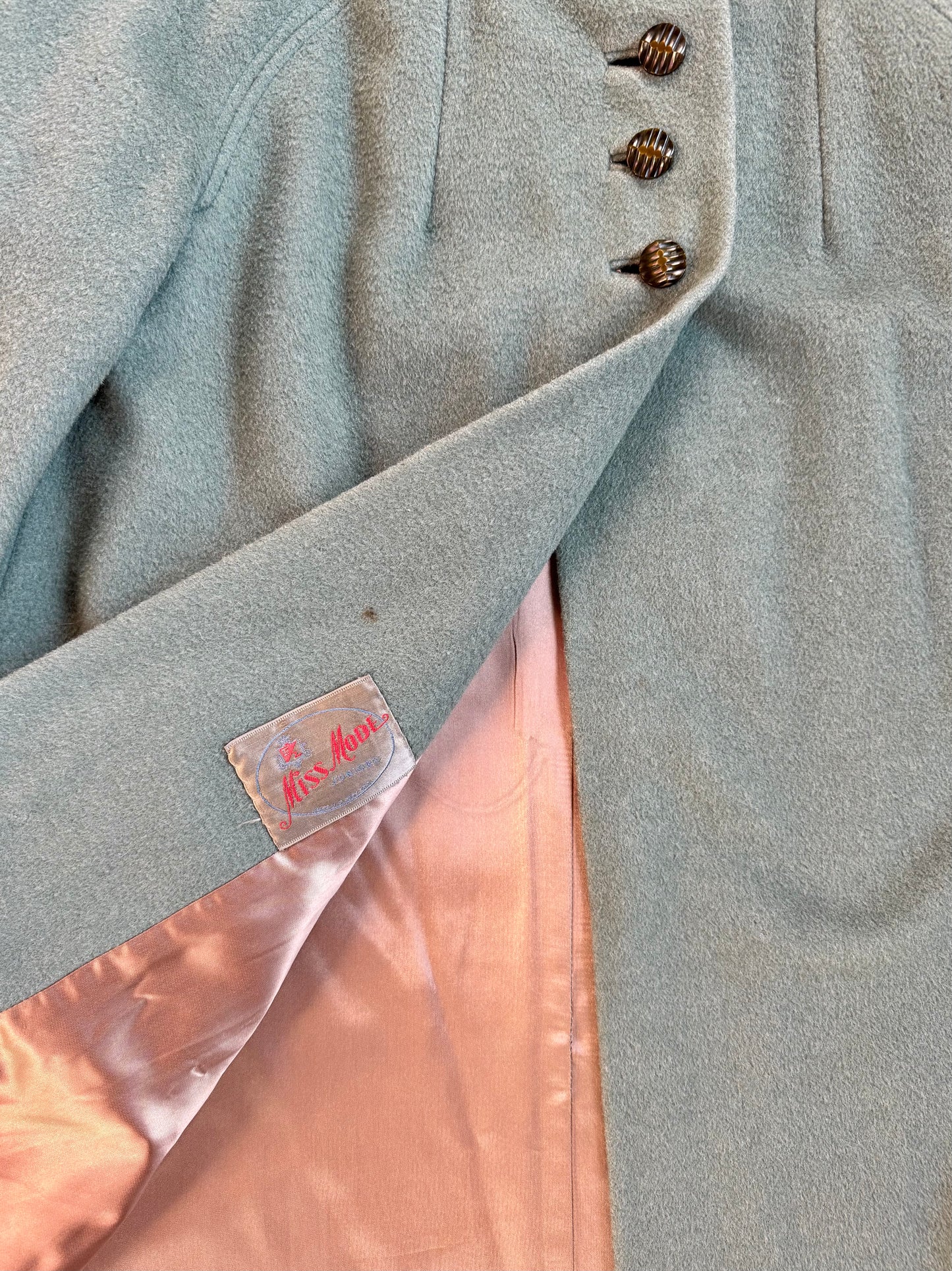 Vintage 1940s Miss Mode Mint Green Wool Swing Coat | Medium