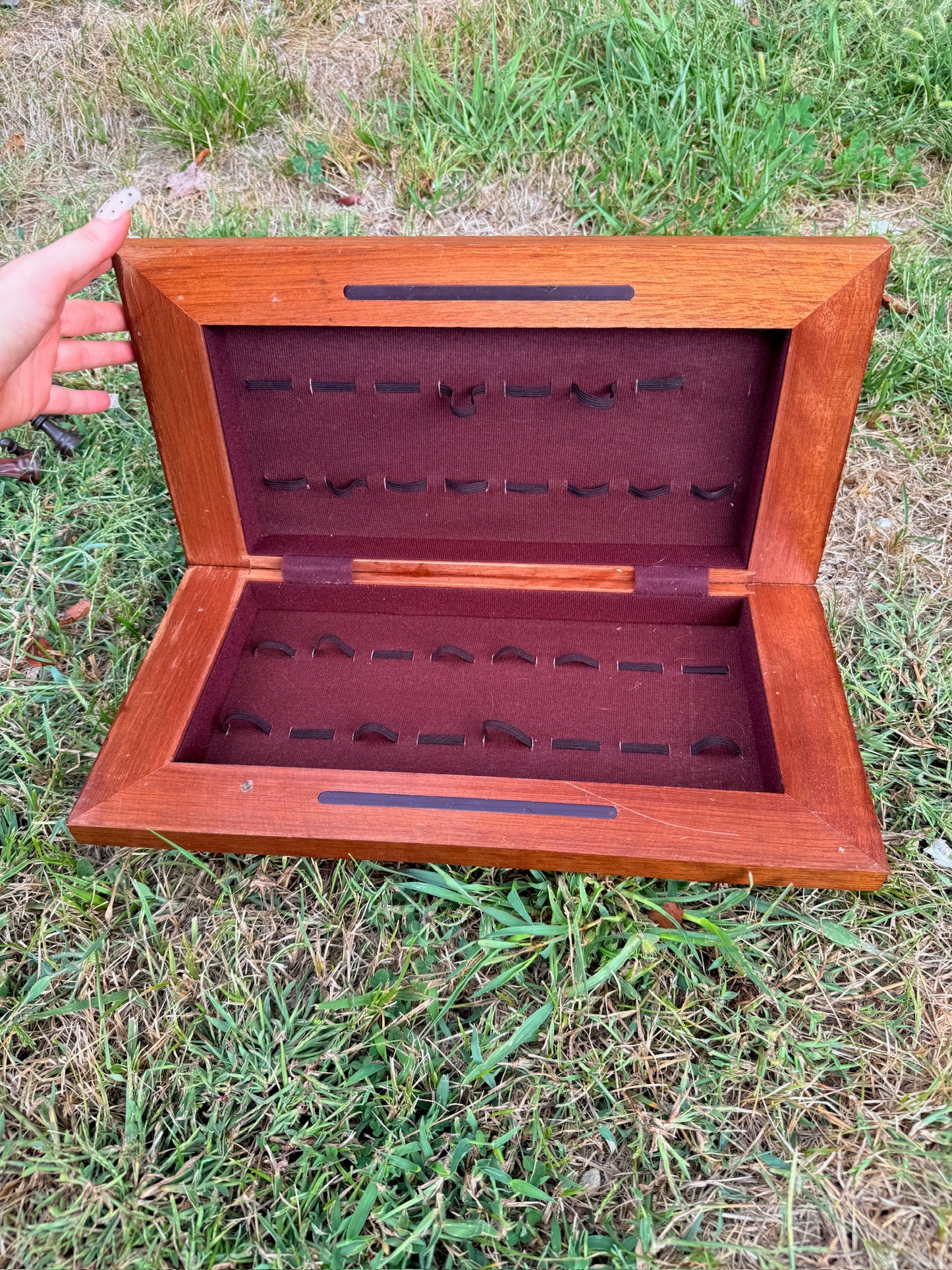 Vintage 1960s Wood Folding Chess Board w/ Chess Pieces