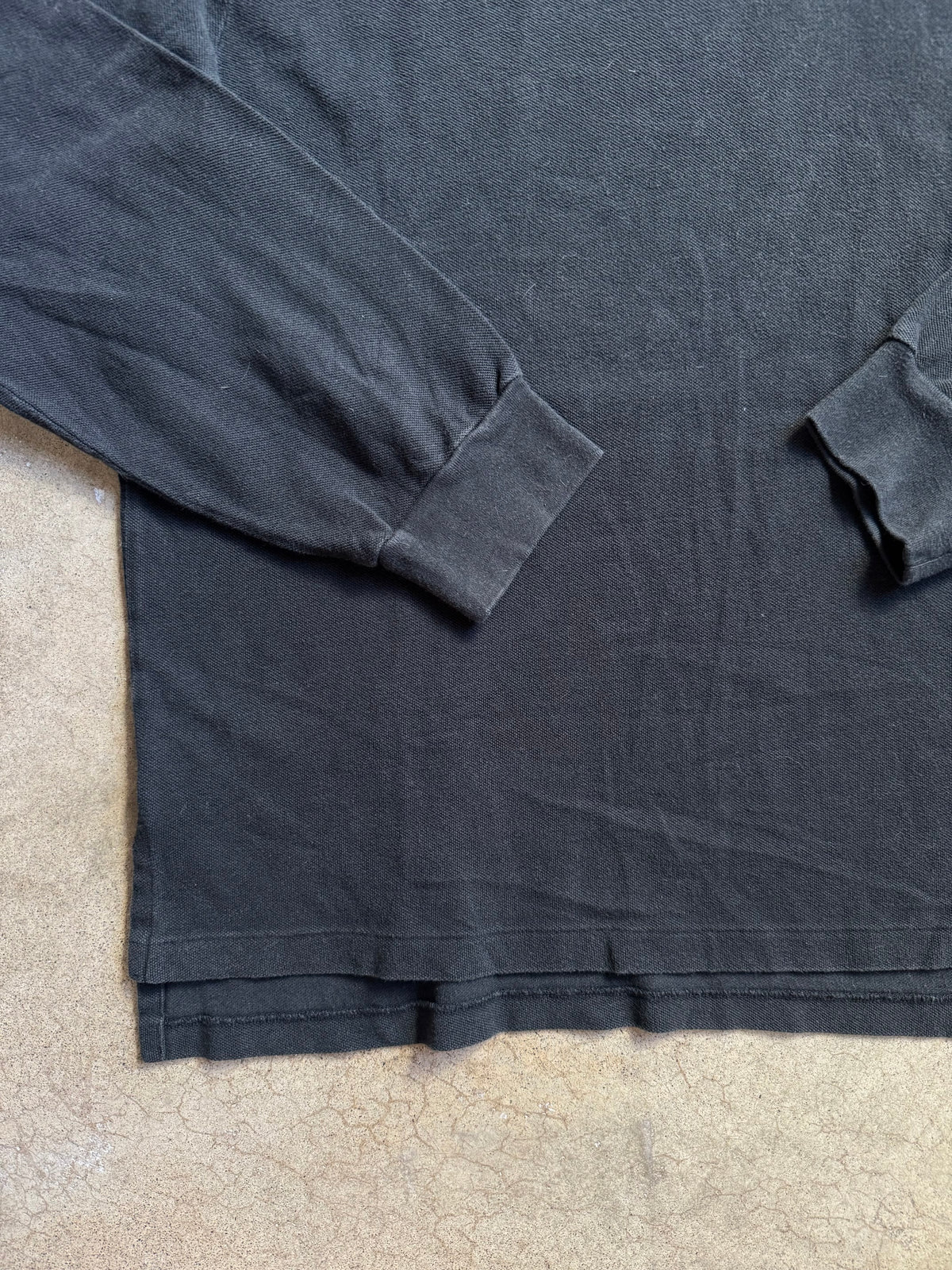 Vintage 1990s Polo Ralph Lauren Black Cotton Long Sleeve Polo Shirt | XL