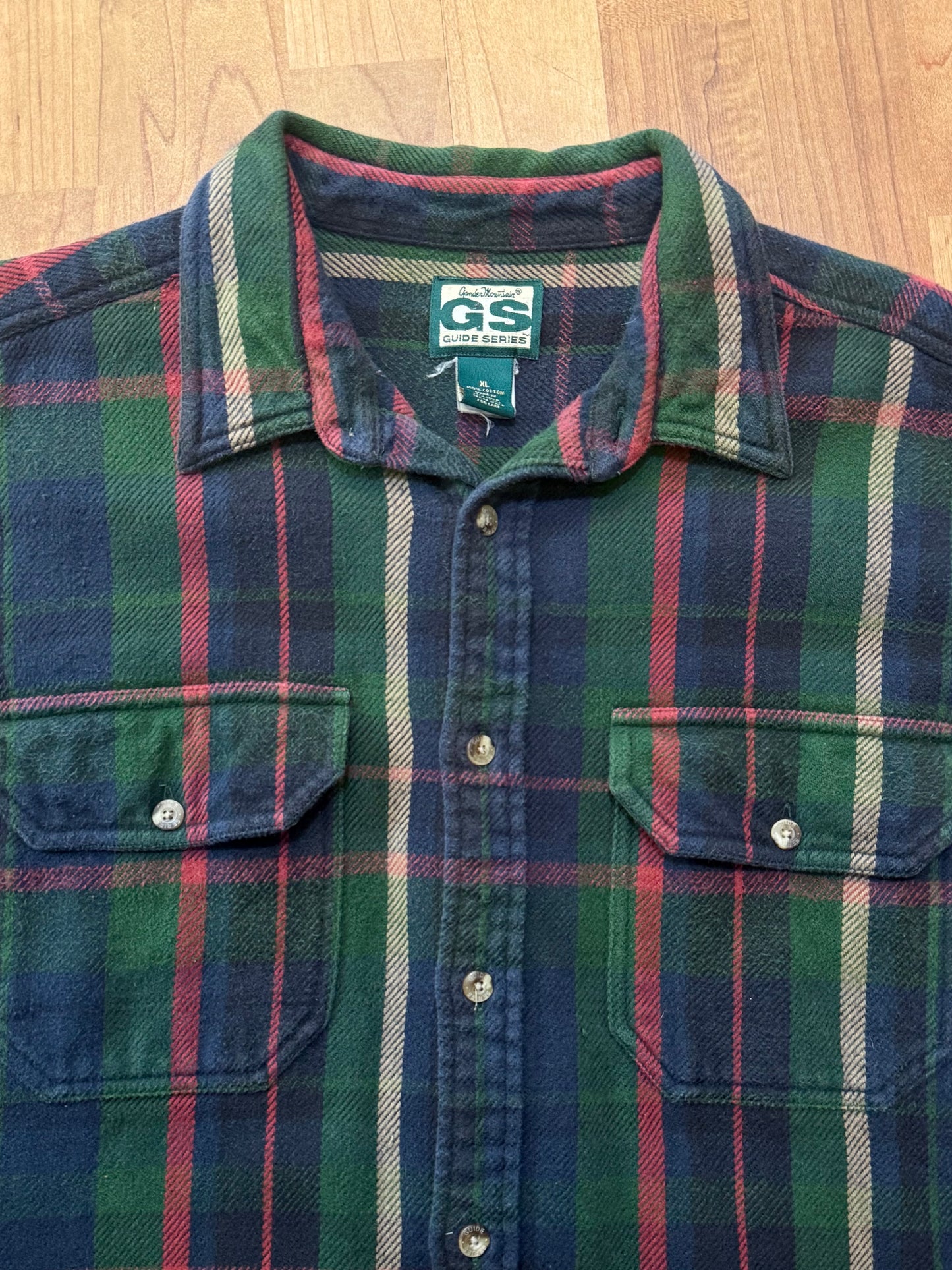 Vintage 1990s Guide Series Dark Plaid Cotton Flannel Shirt Jacket | XL