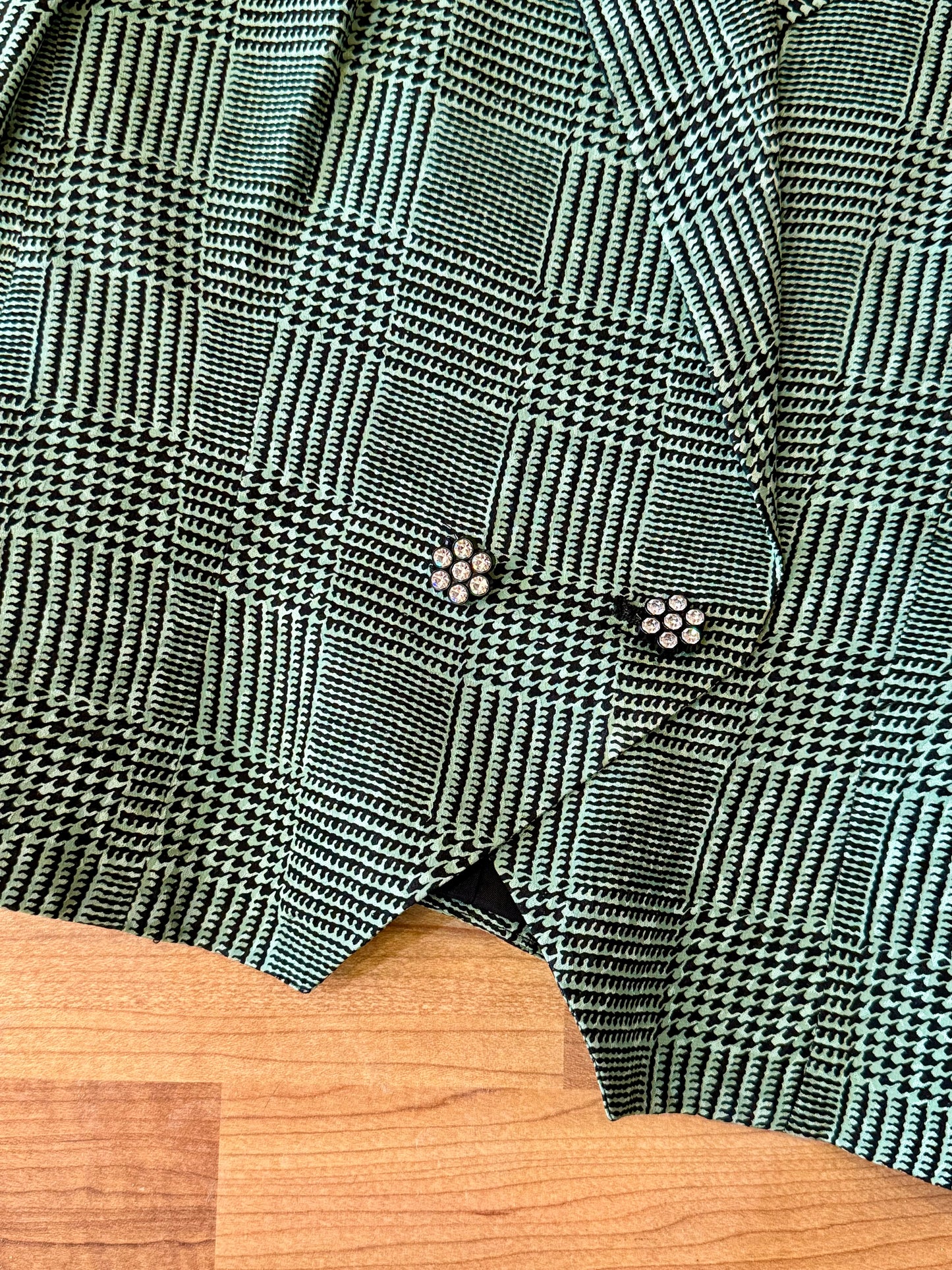Vintage 1980s Teri Jon Mint Green Patterned Silk Blazer | Small