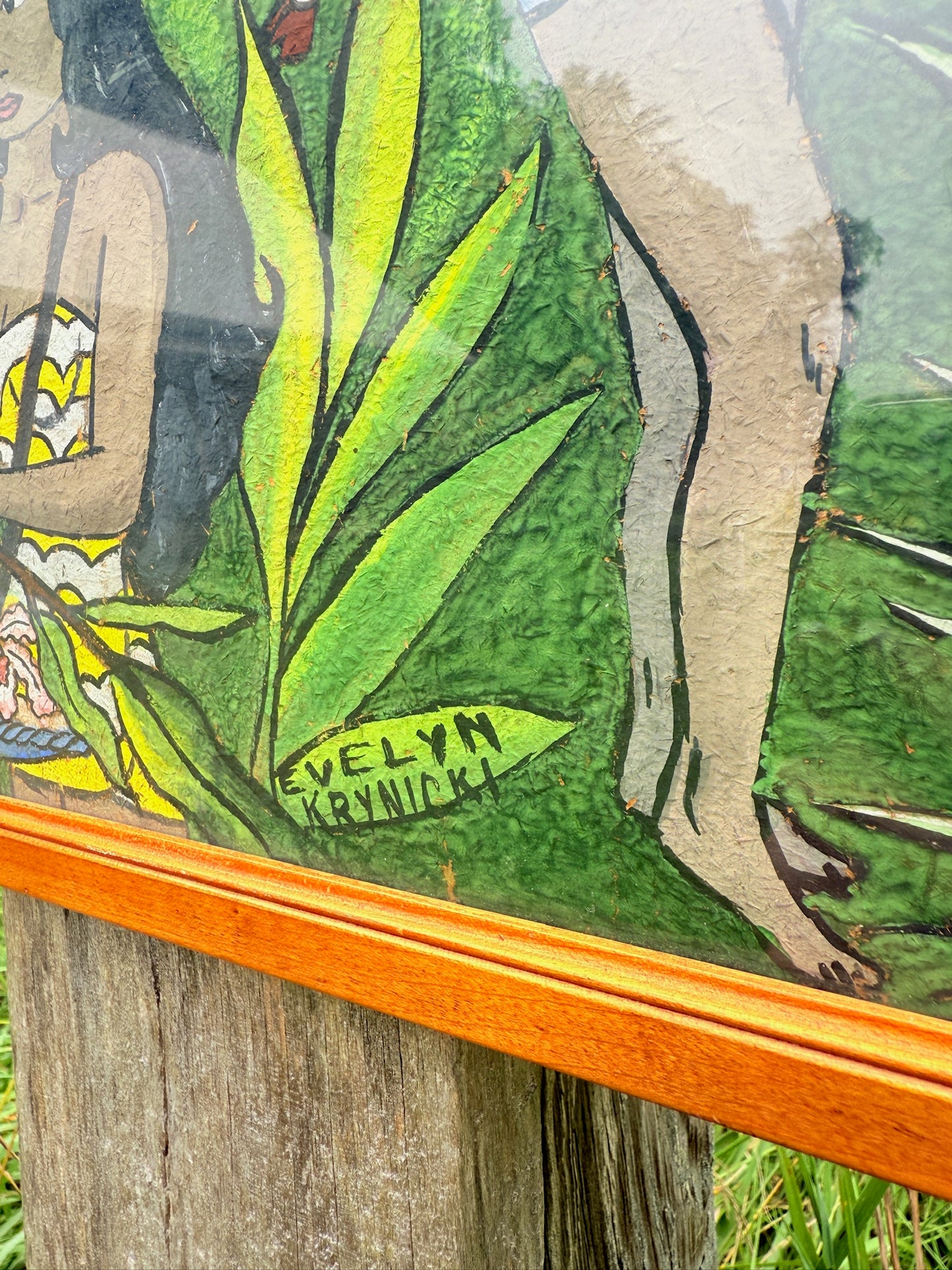 Vintage 1950s Framed & Signed Tropical Jungle Scene Oil Painting