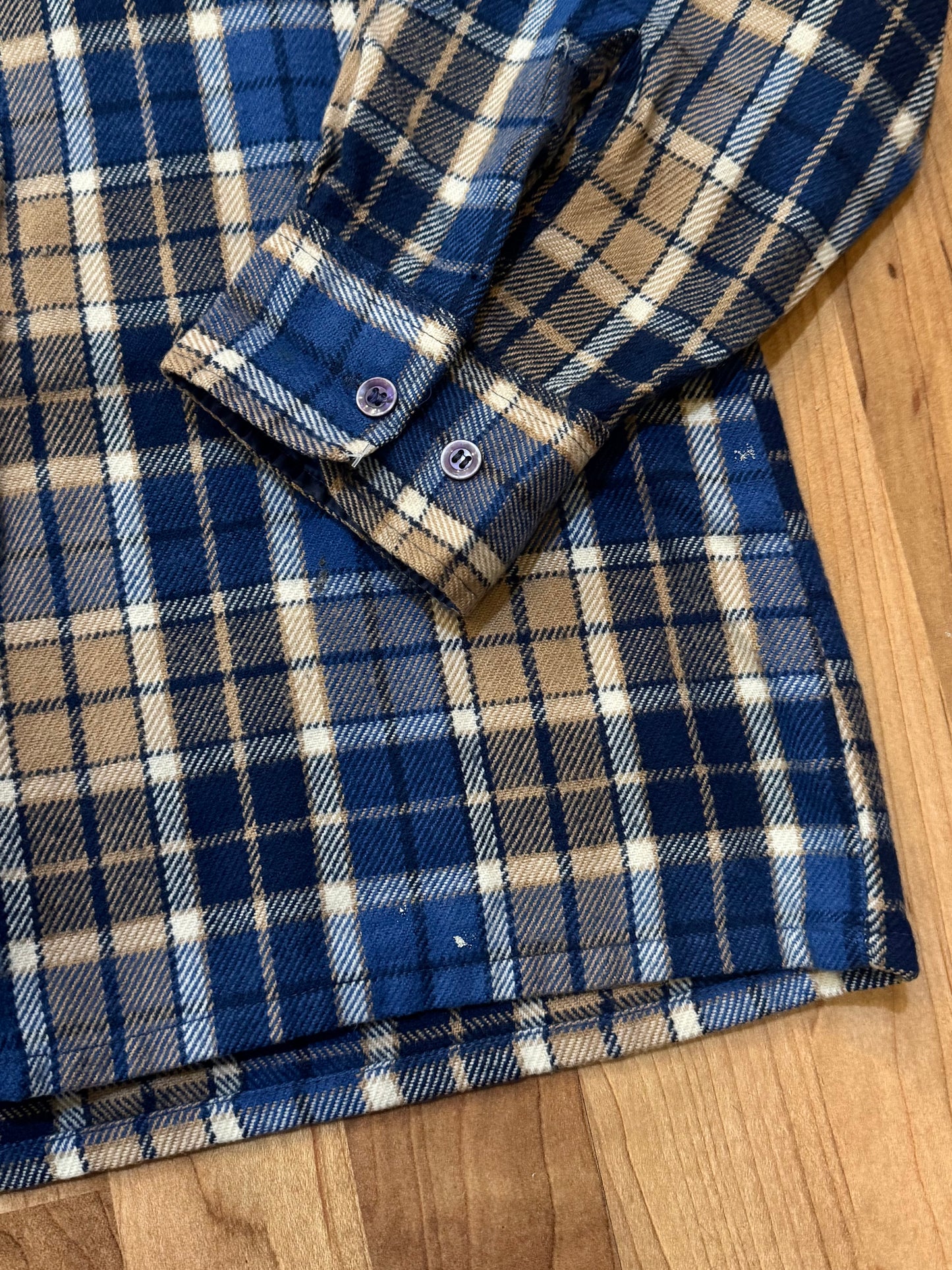 Vintage 1980s Episode Blue & Tan Plaid Flannel Shirt | XL