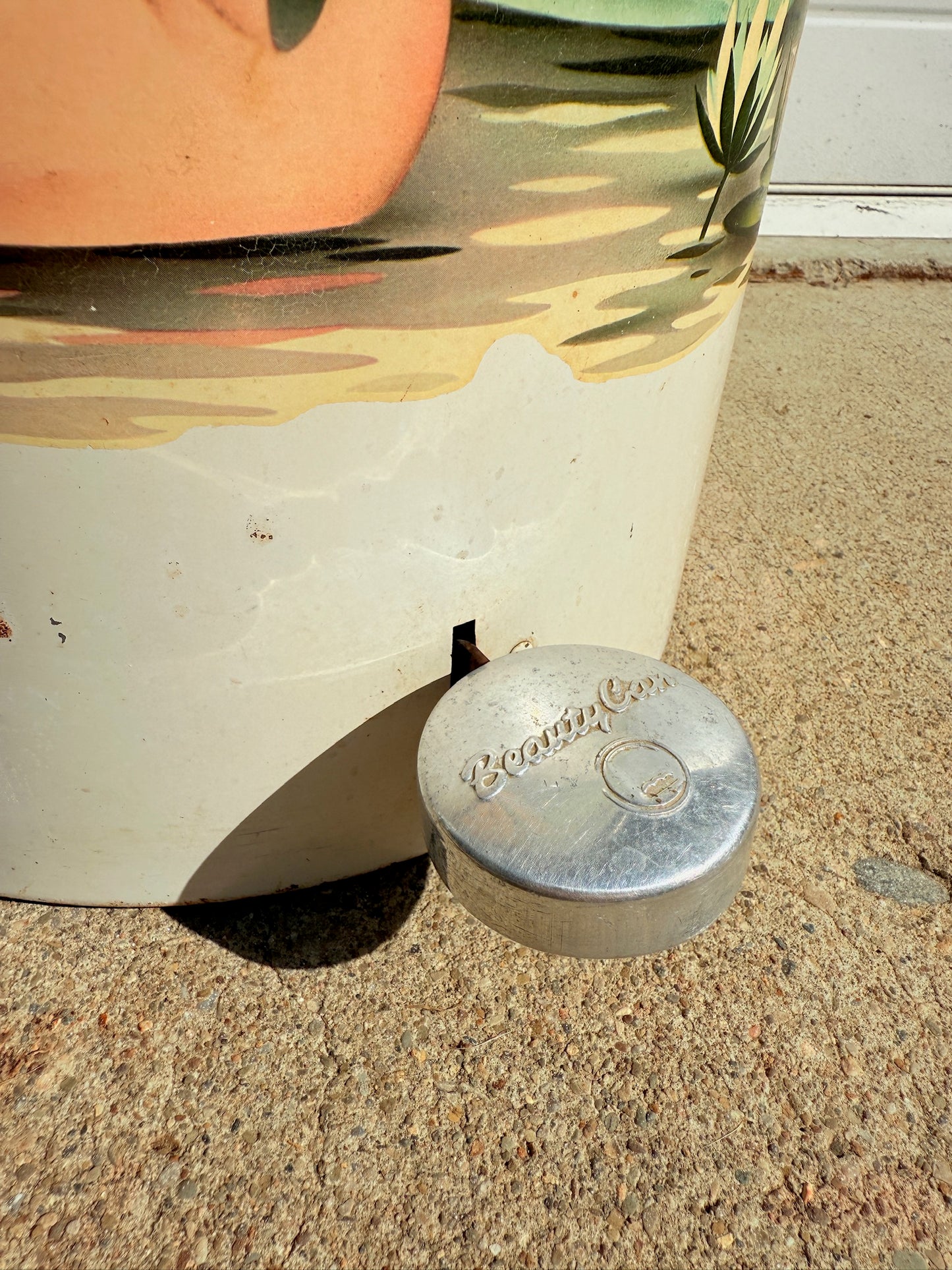 Vintage 1940s Beauty Can "Swan" Tin Trash Can