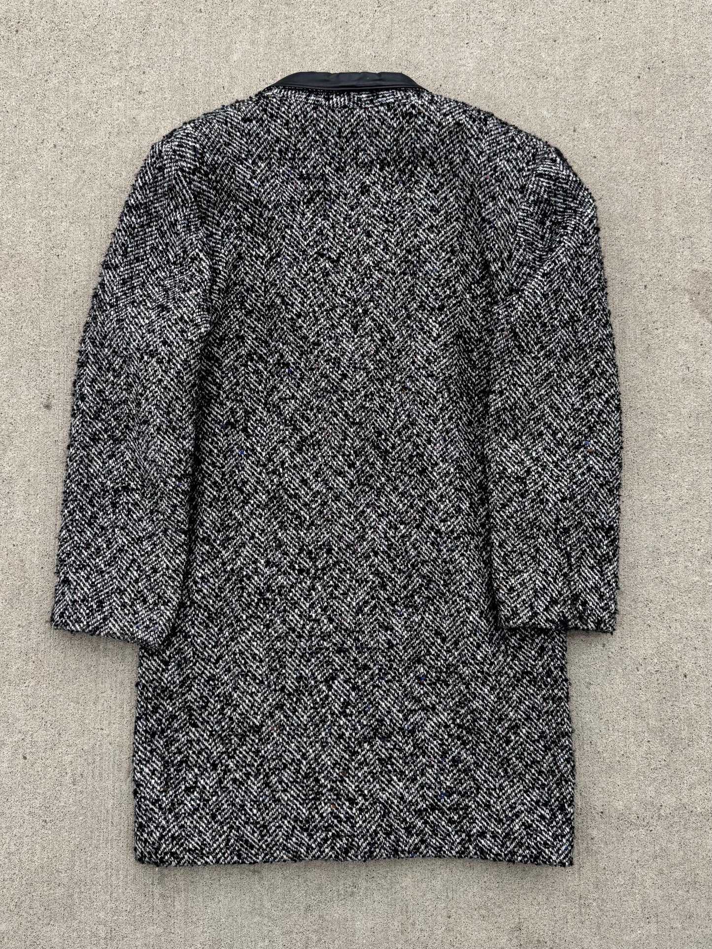 Vintage 1980s/90s New York Girl Leather Collar Tweed Overcoat | M/L