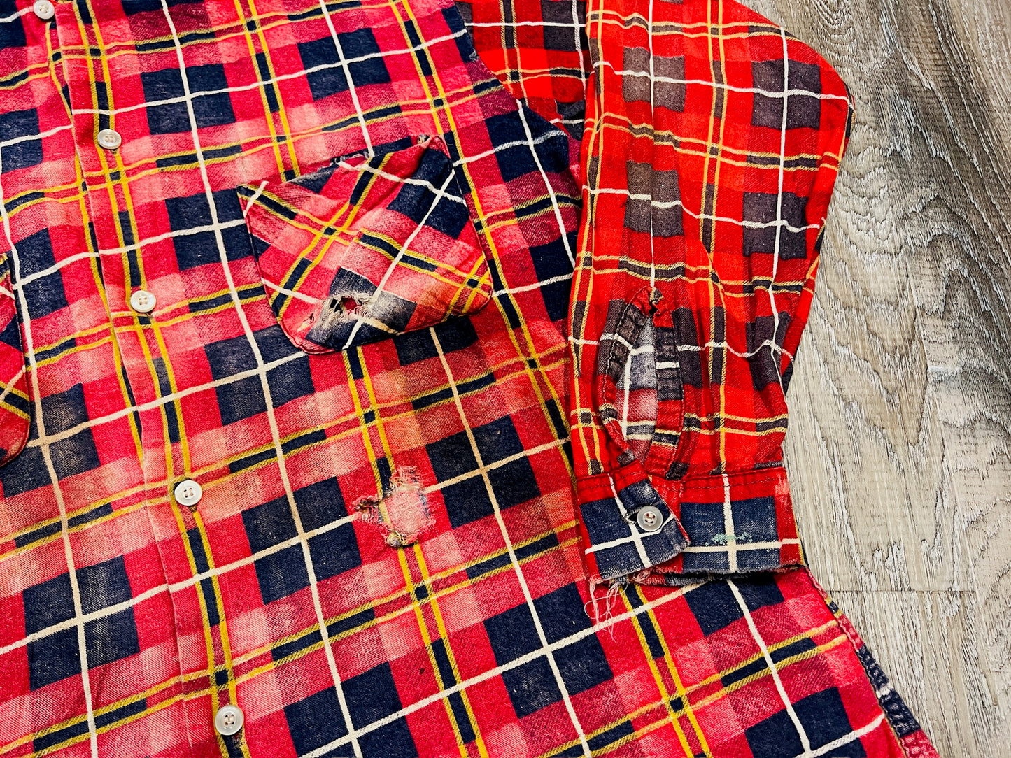 Vintage 1960s Distressed Red Plaid Button Down Shirt | Large