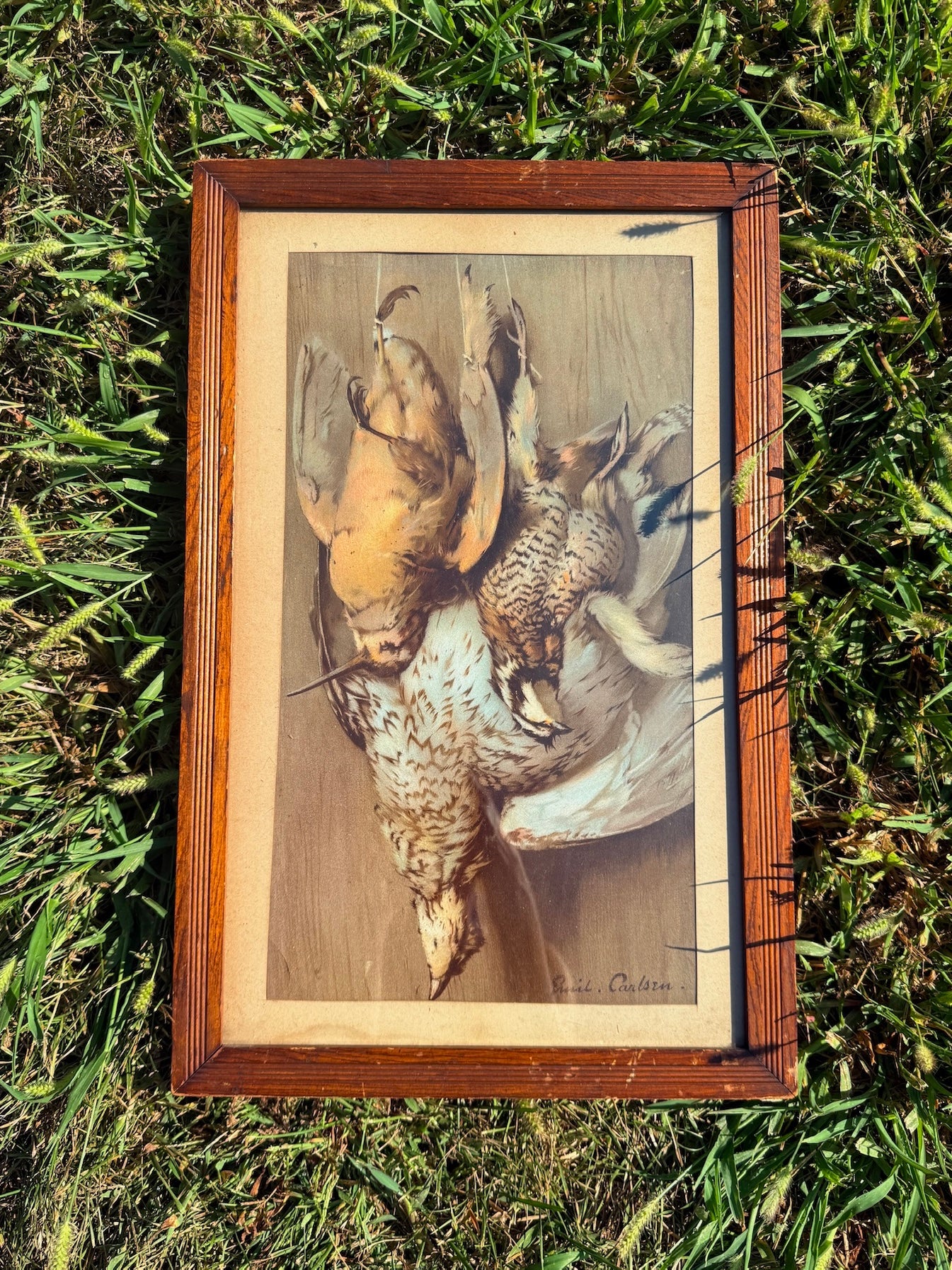 Antique Framed "Hanging Game" Carlsen Print Art