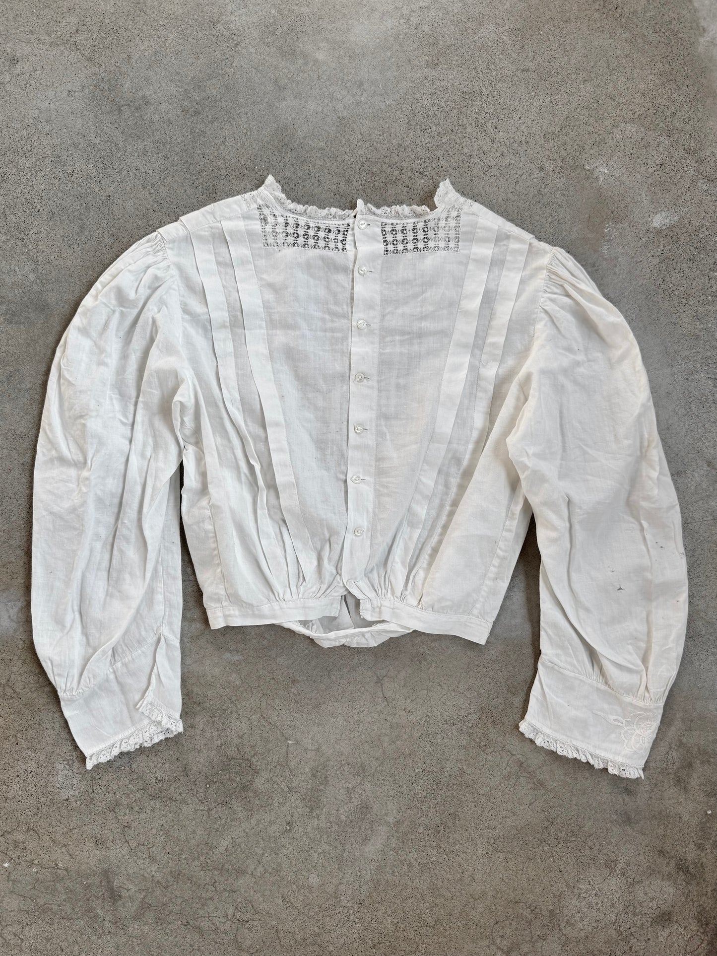 Antique 1900s Edwardian Lace Trim Pleated Bodice Blouse | Small