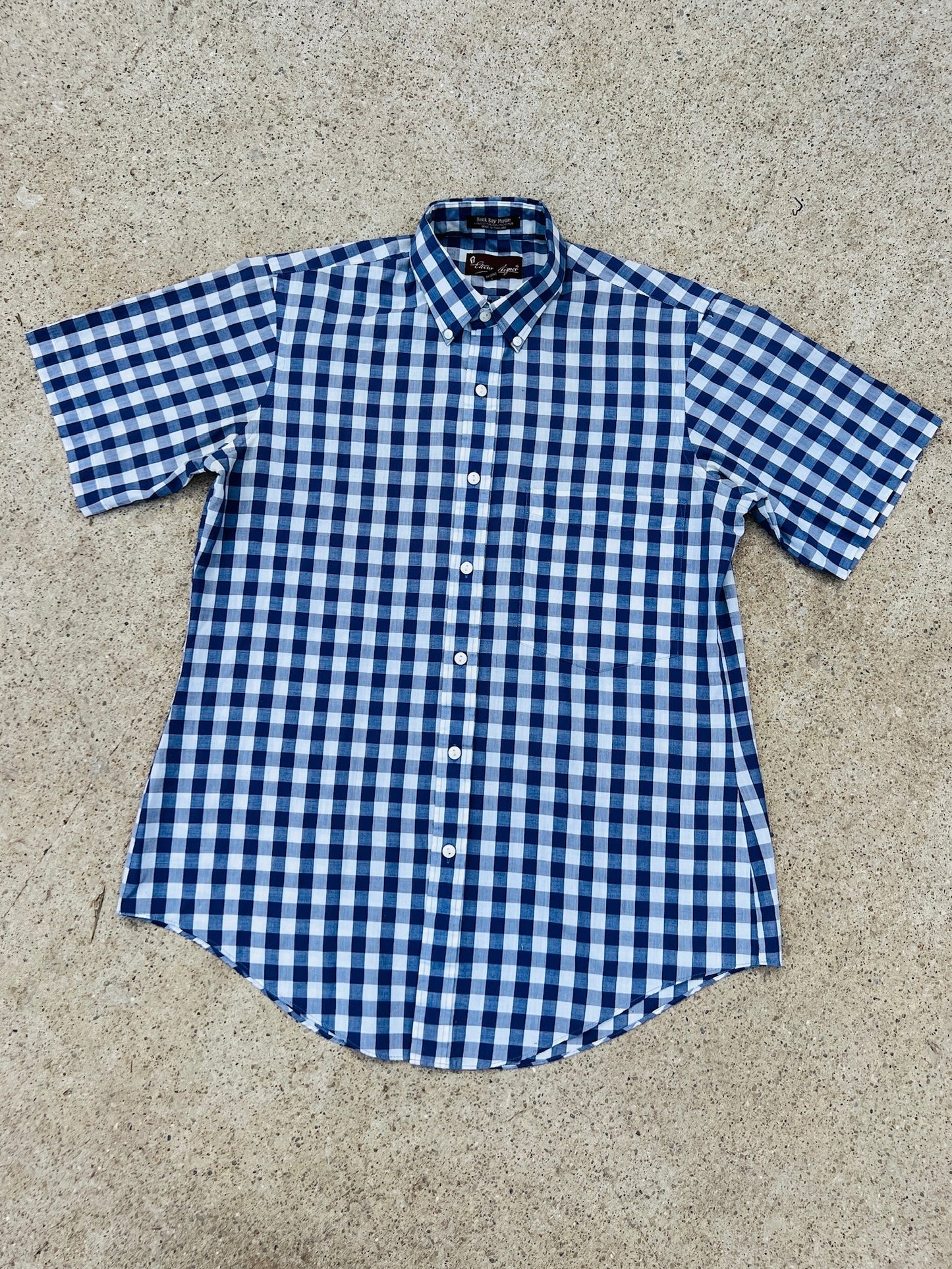 Vintage 1980s Etienne Aigner Blue Gingham Short Sleeve Button Down Shirt | Medium
