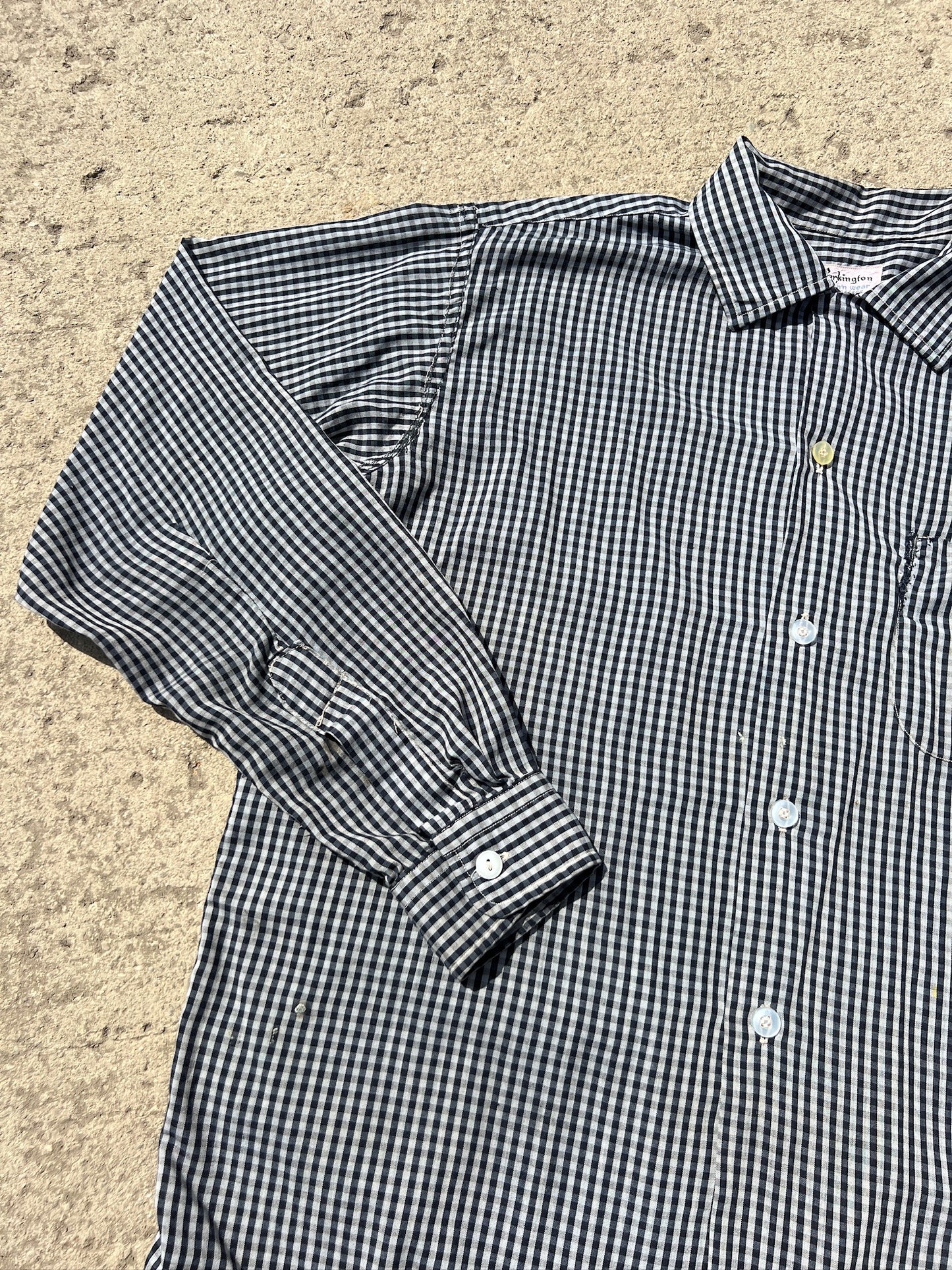 Vintage 1950s Parkington Black Gingham Button-Up Shirt | Medium