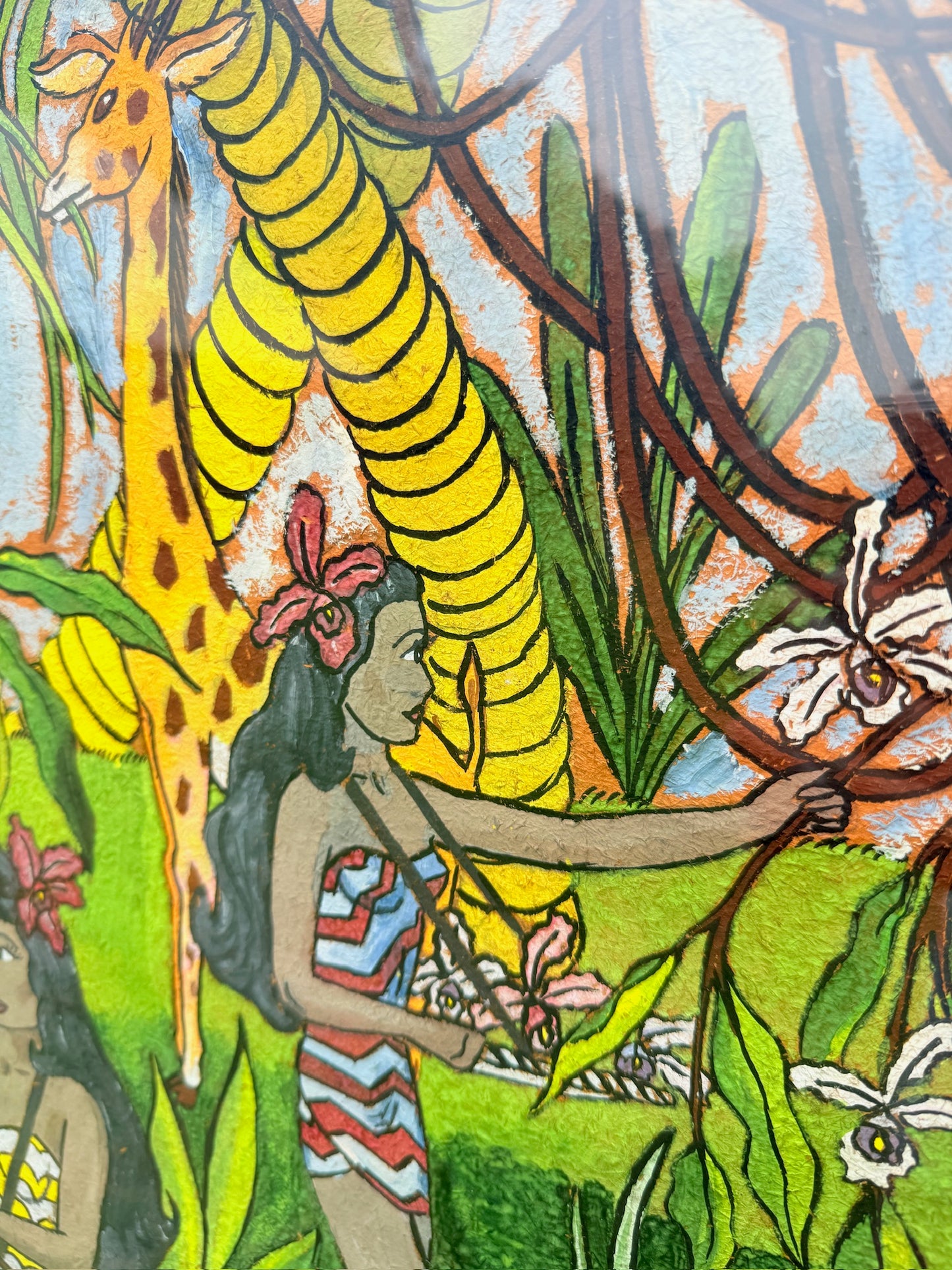 Vintage 1950s Framed & Signed Tropical Jungle Scene Oil Painting