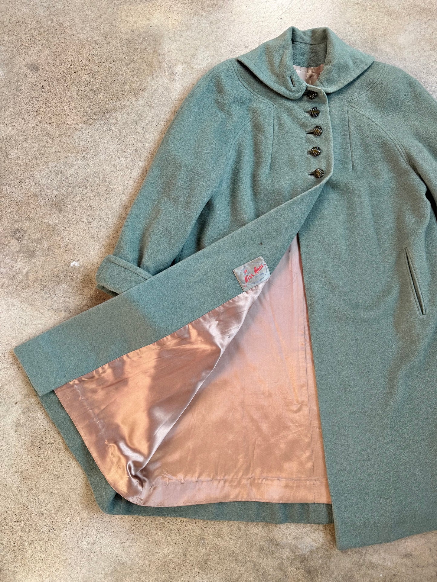 Vintage 1940s Miss Mode Mint Green Wool Swing Coat | Medium