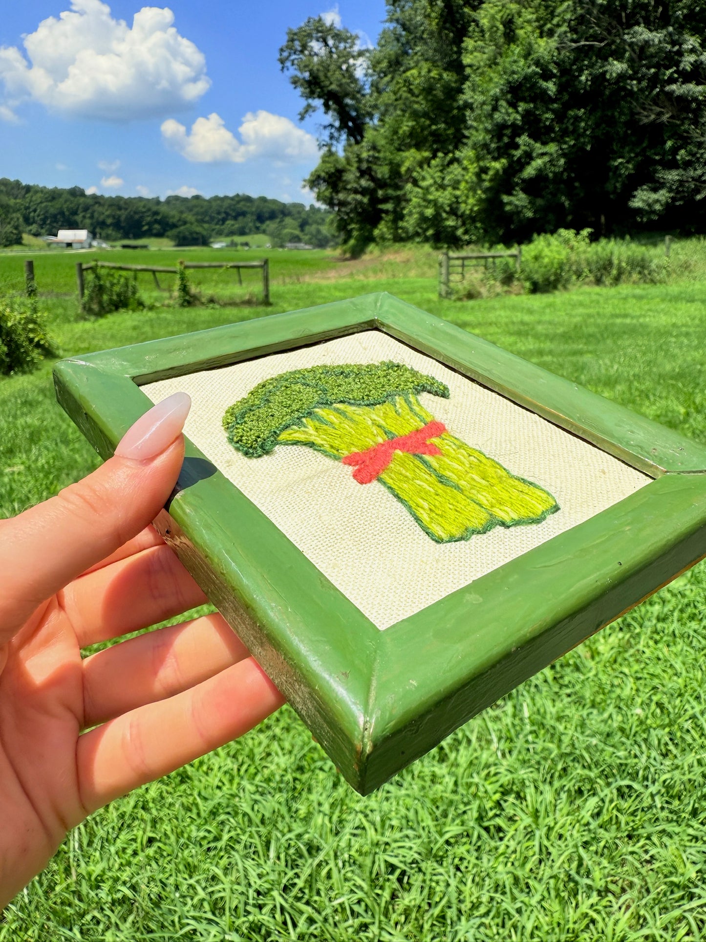 Vintage 1970s Kitchen Cross Stitch Mini Art: Broccoli