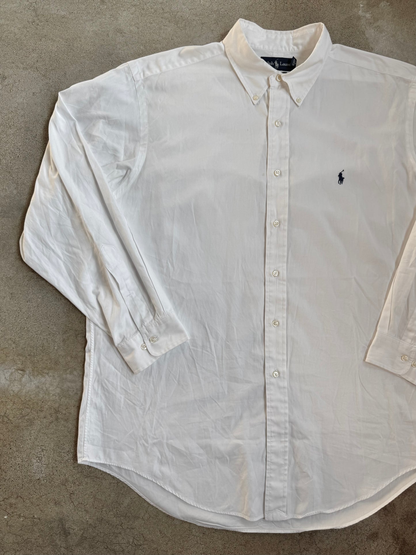Vintage 1990s Ralph Lauren Yarmouth White Cotton Button-Down Shirt | XL