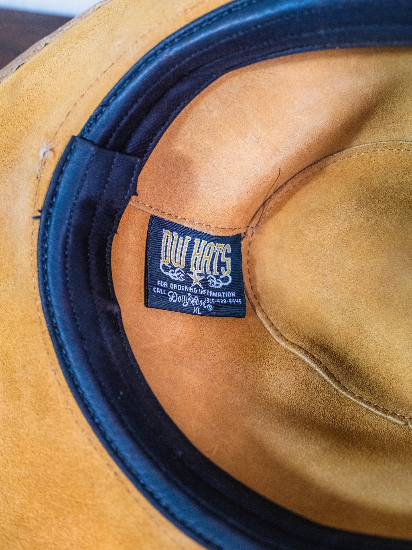Vintage 1990s Dollywood Tan Leather Cowboy Hat