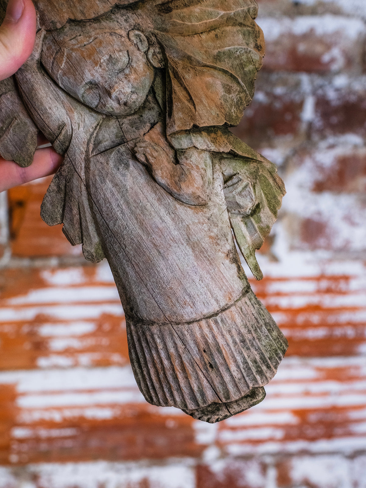 Vintage Hand-Carved Wood Latin Folk Art “Girl Carrying Fruit Basket” Wall Hanging