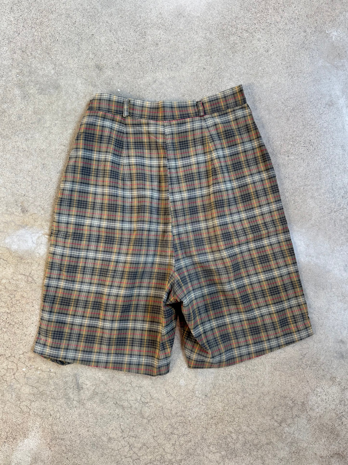 Vintage 1960s Jay Walkers Green Plaid High-Waist Shorts | XS/S