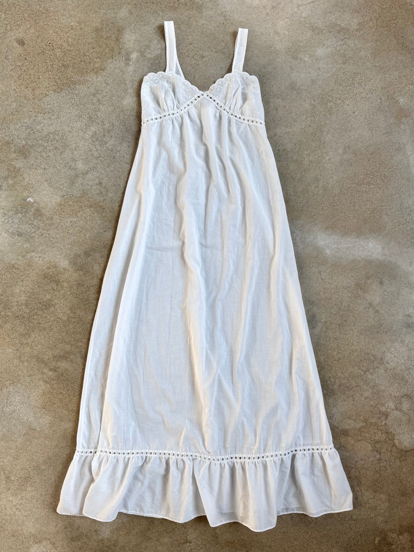 Vintage 1970s Formfit-Rogers White Cotton Eyelet Maxi Slip Dress | XS