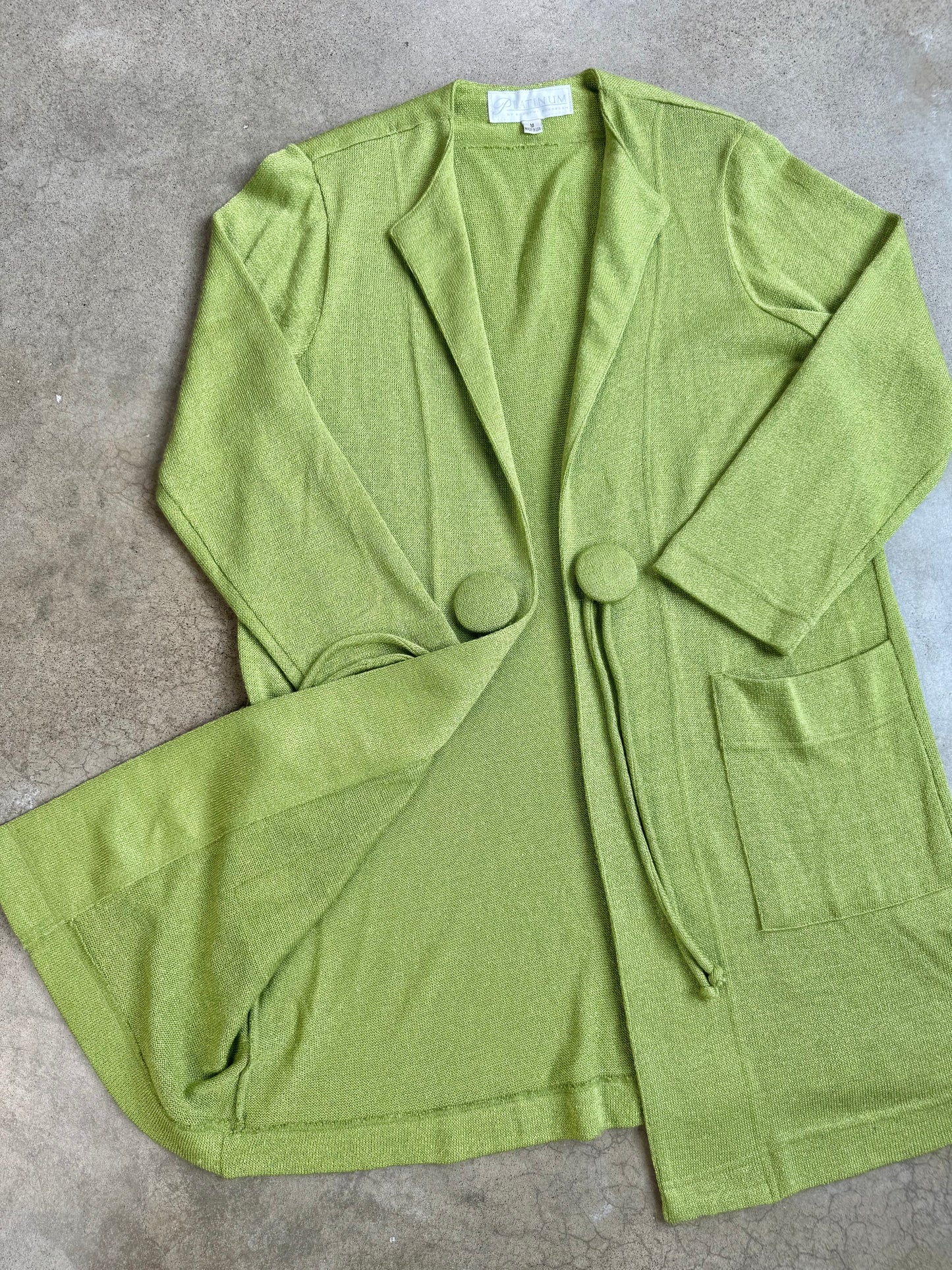 Vintage 1990s Platinum By Dorothy Schoelen Lime Green Longline Cardigan | Medium