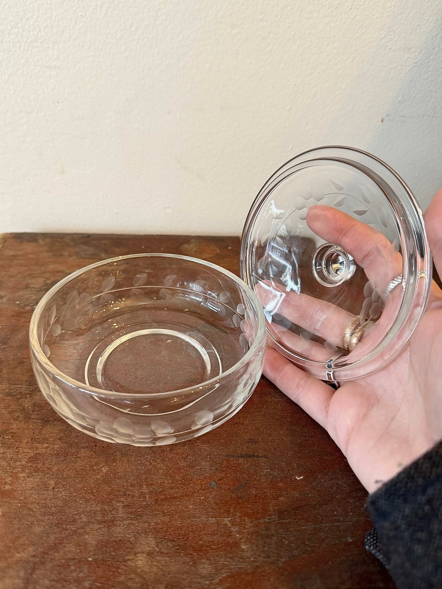 Vintage Floral Etched Glass Dish
