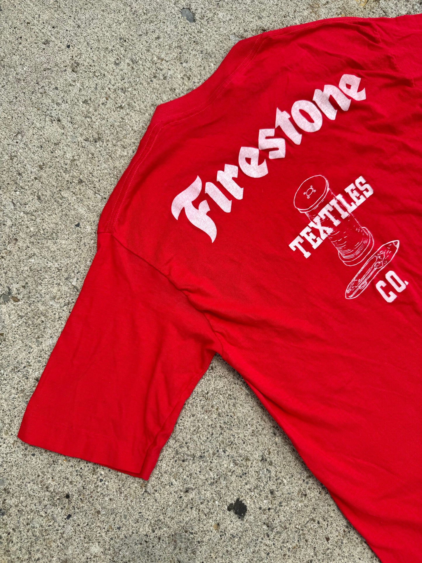 Vintage 1980s Firestone "Safety is a Habit" Red Graphic Tee | Medium