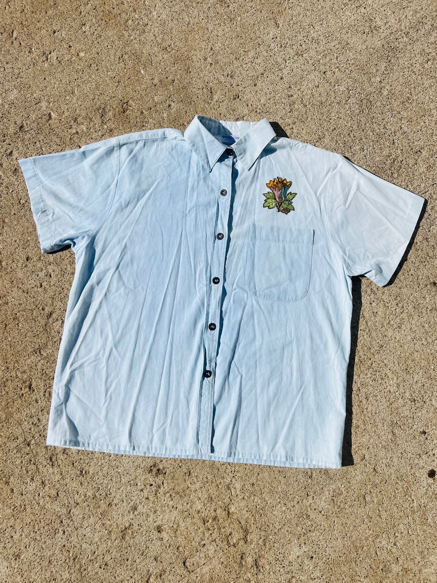 Vintage Stefano Embroidered Button-Up Short Sleeve Shirt | Large