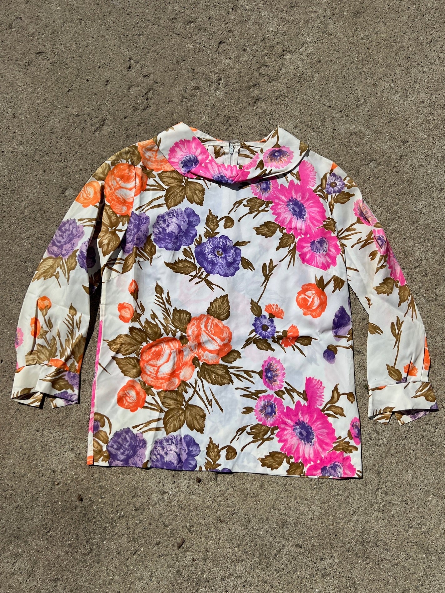 Vintage 1960s Robert Allen Floral Mock Neck Blouse | Small