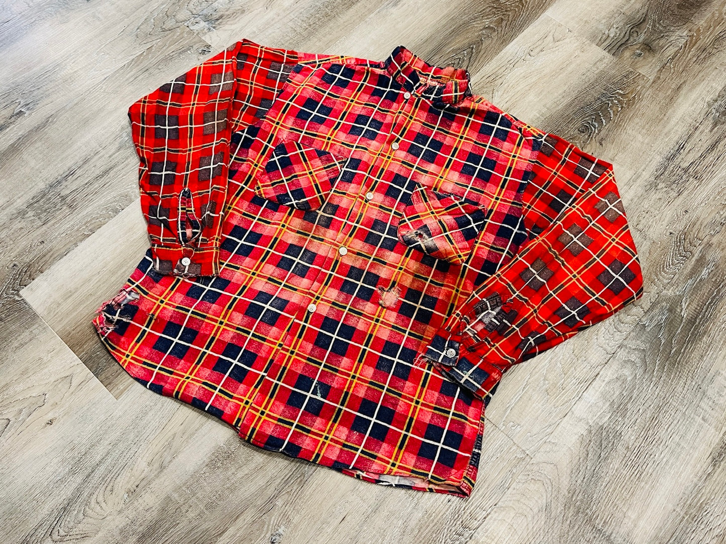 Vintage 1960s Distressed Red Plaid Button Down Shirt | Large