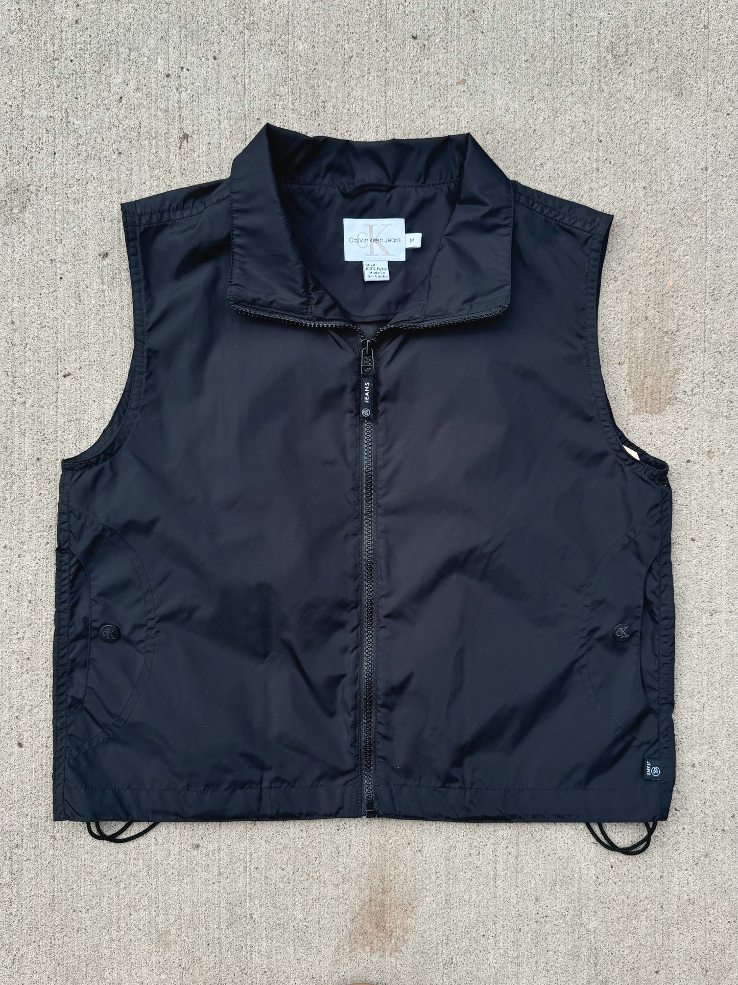 Y2K Calvin Klein Black Nylon Windbreaker Zip Up Vest | Medium