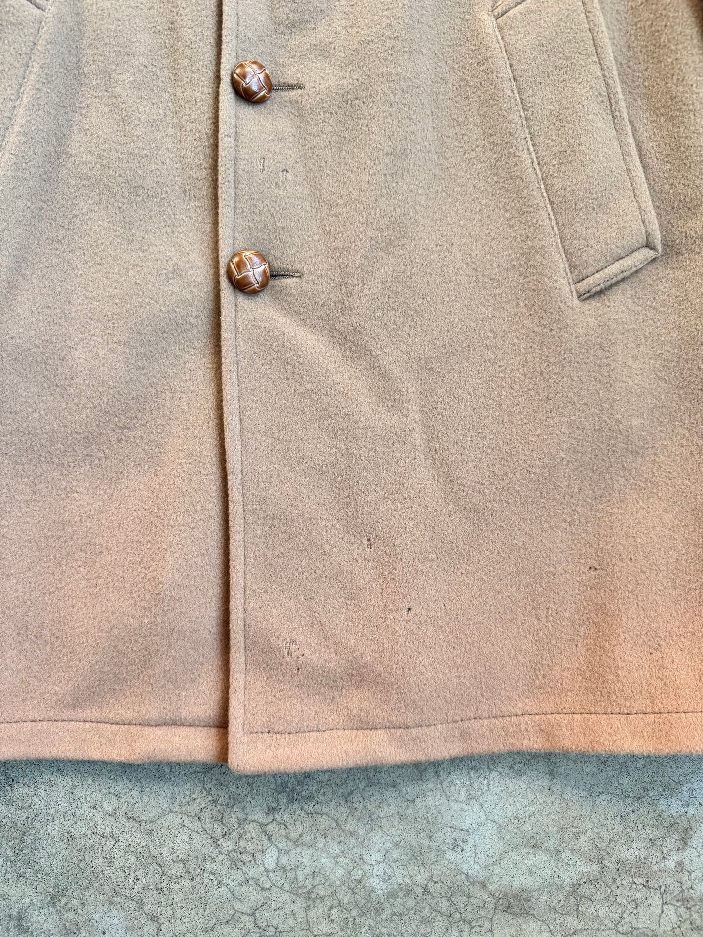 Vintage 1960s Lakeland Tan Wool Faux Fur Collar Coat | 42L