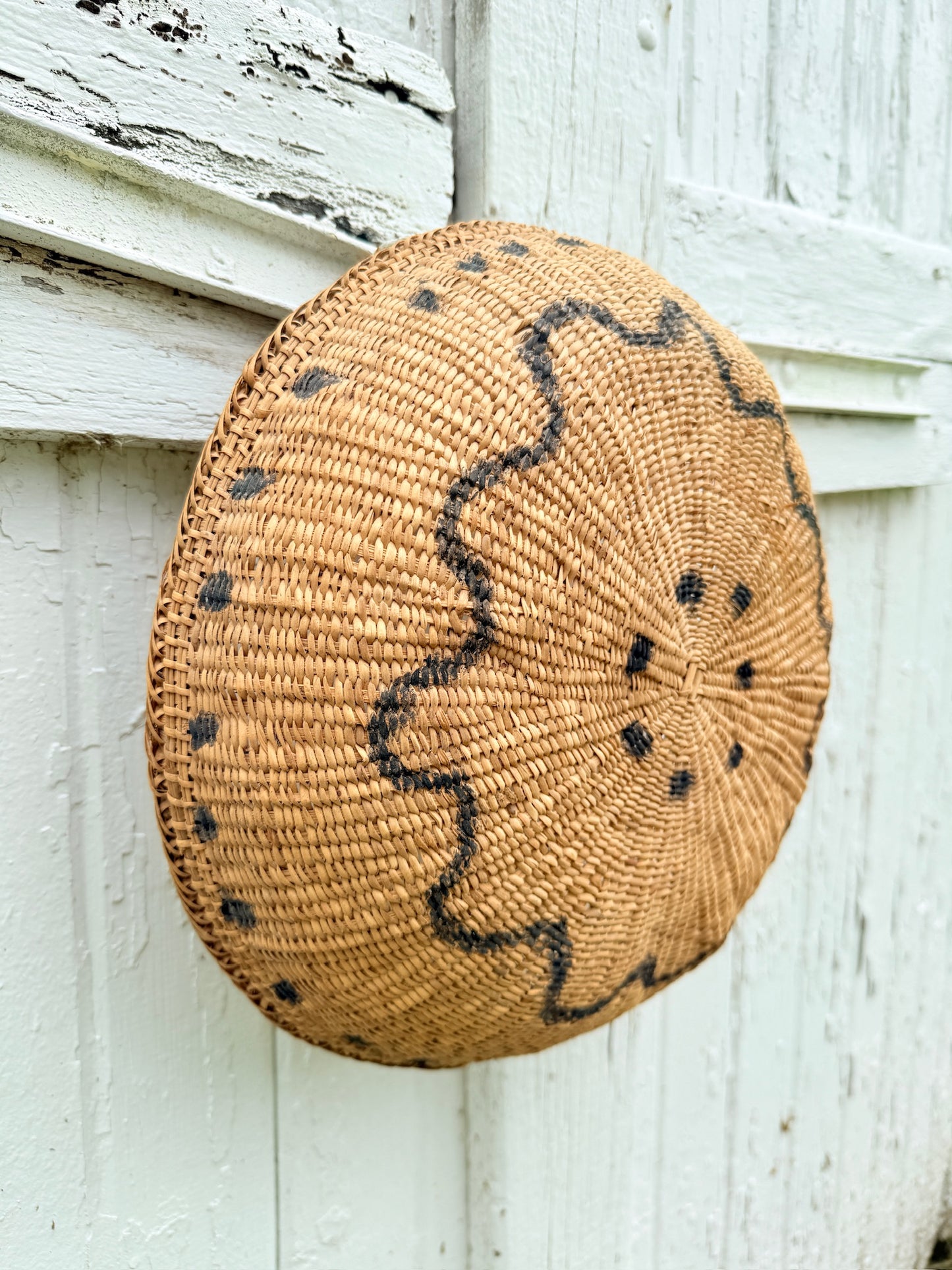 Antique 1900s Straw Woven Yanomami Tribal Abstract Painted Basket