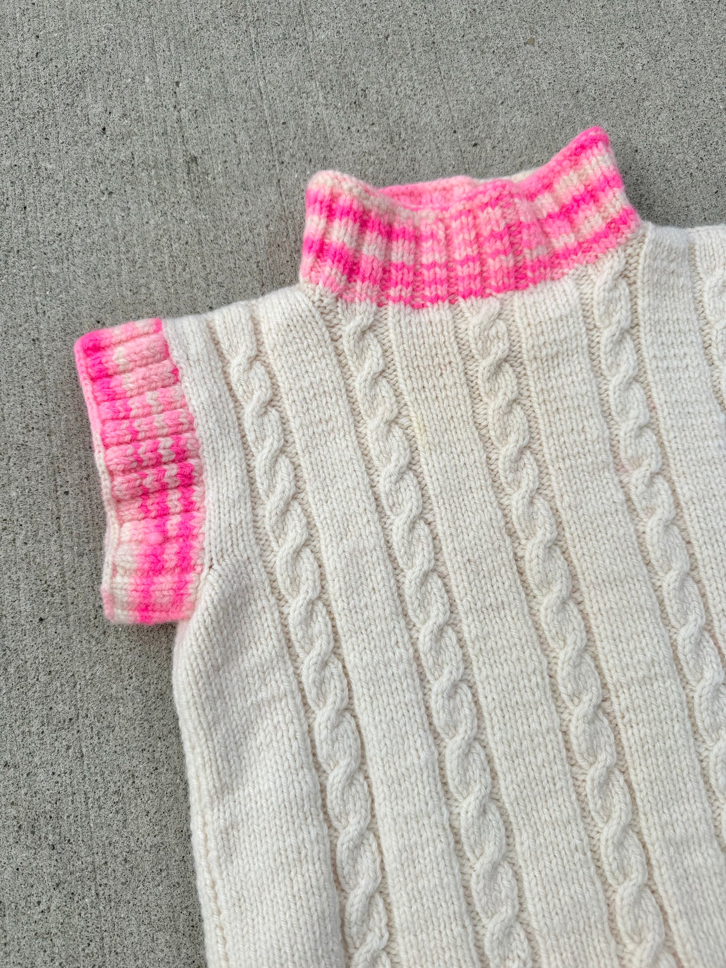 Vintage Handmade Pink & Cream Cable Knit Sweater Vest | XS